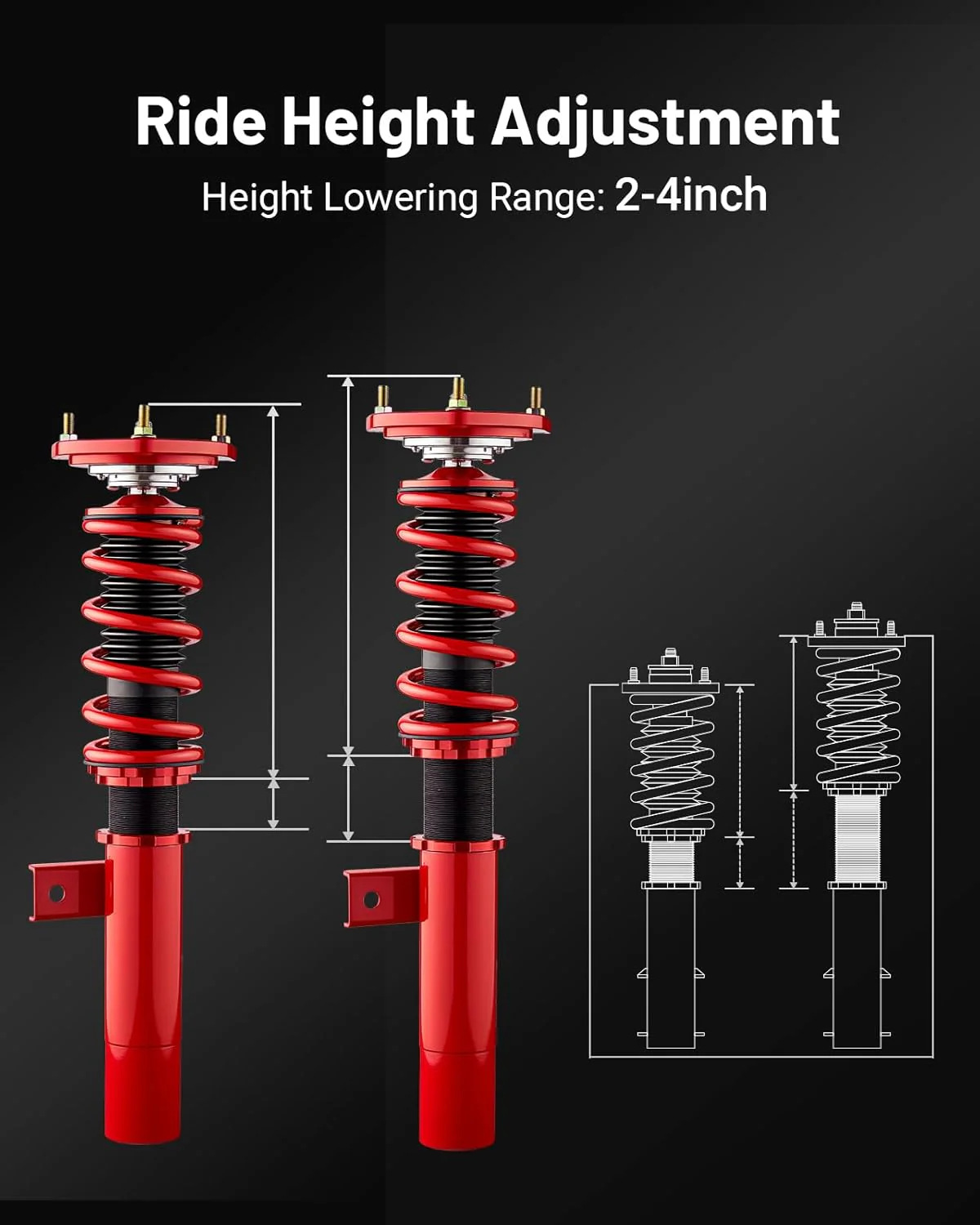 EVIL ENERGY Coilovers Compatible for Volkswagen GTI 2006-2009, for VW Golf 2003-2007, Height Adjustable Lowering Kit, Twin-Tube Coilover Suspension Kit for Comfortable Ride, Red - Image 2