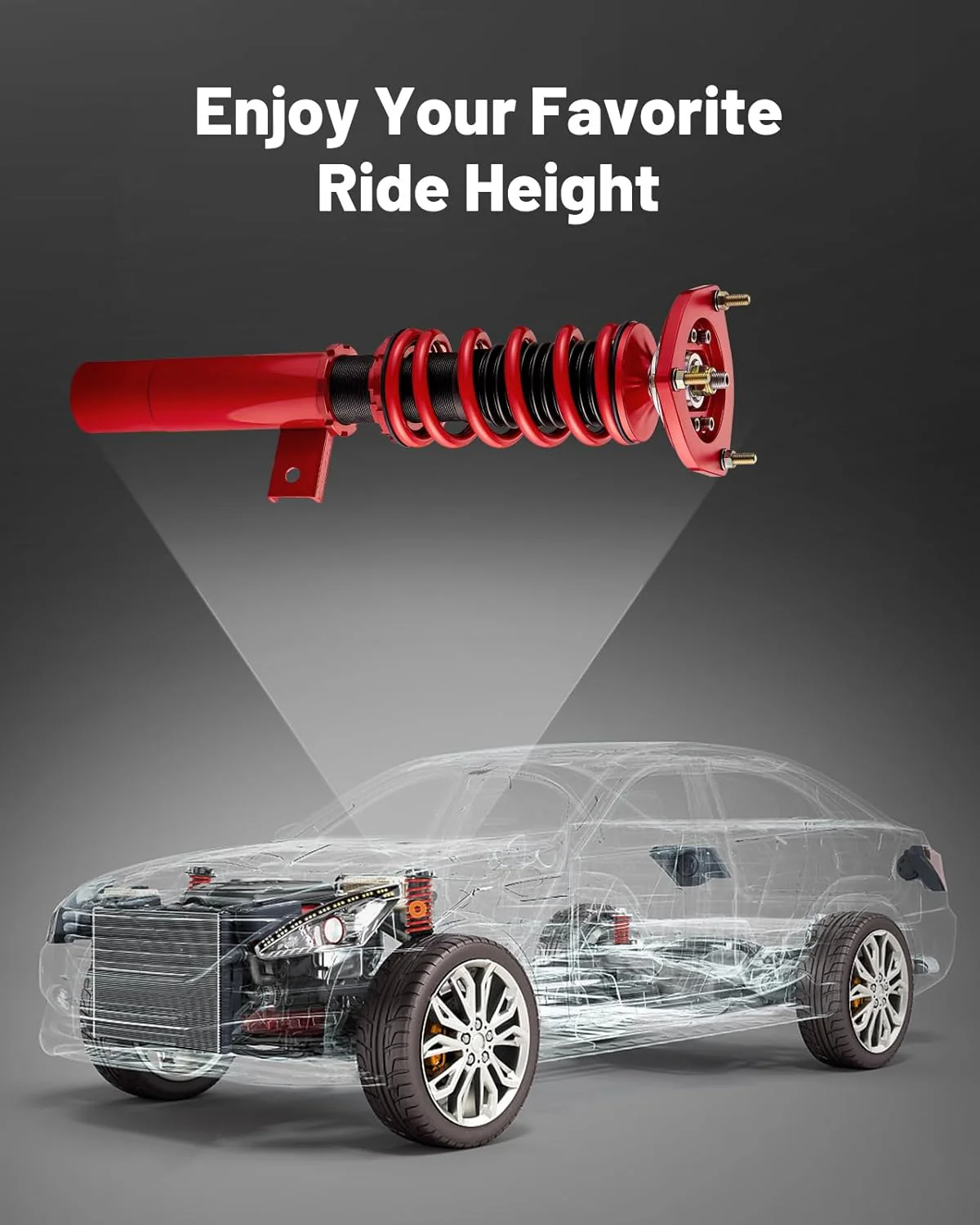 EVIL ENERGY Coilovers Compatible for Volkswagen GTI 2006-2009, for VW Golf 2003-2007, Height Adjustable Lowering Kit, Twin-Tube Coilover Suspension Kit for Comfortable Ride, Red - Image 8