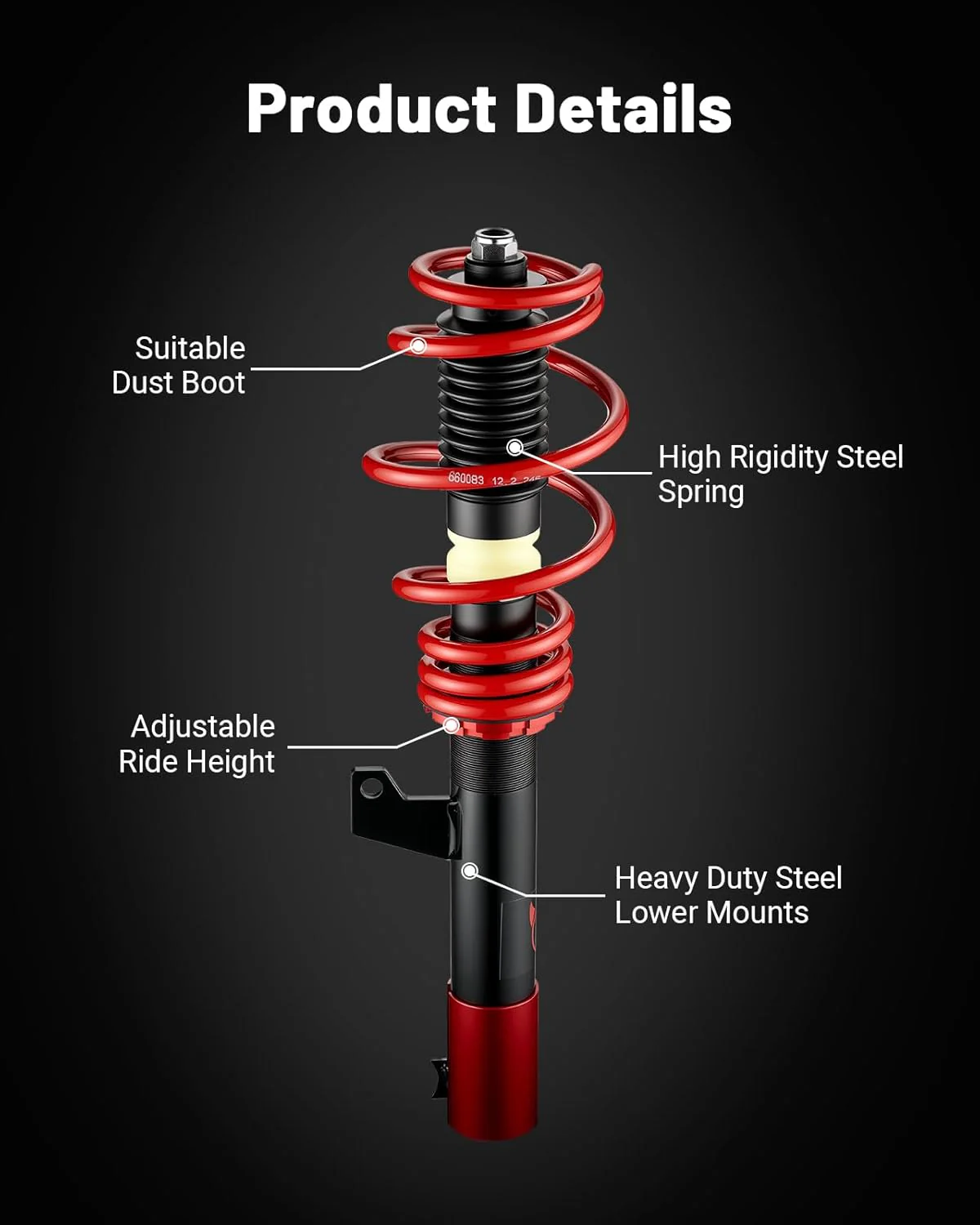 EVIL ENERGY Performance Coilover Kit | Fits 2006-2014 VW GTI/Rabbit/Jetta MK5/MK6 & Audi A3 8P/TT (FWD) | 2-4 Inch Adjustable Lowering | 60,000+ Cycle Twin-Tube Suspension | Red - Image 5