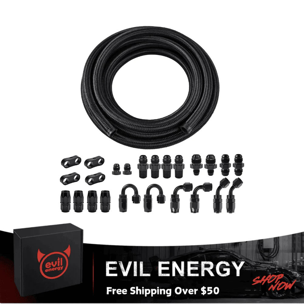 EVIL ENERGY 20FT CPE Fuel Line Kit, AN4/6/8/10 Nylon Braided Fuel Line Hose with Fittings Kit