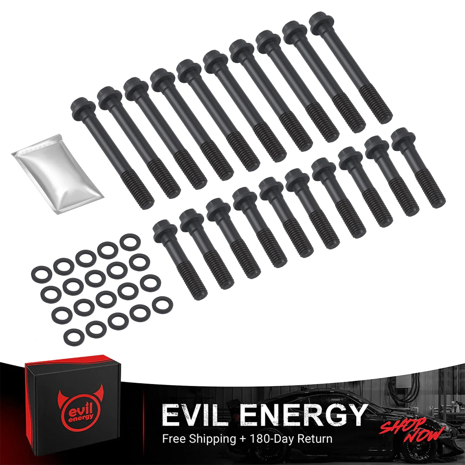 EVIL ENERGY High-Strength Cylinder Head Bolt Kit with Washers/Grease 210K PSI Fit for Ford 351W (1969-1997 5.8L Windsor)