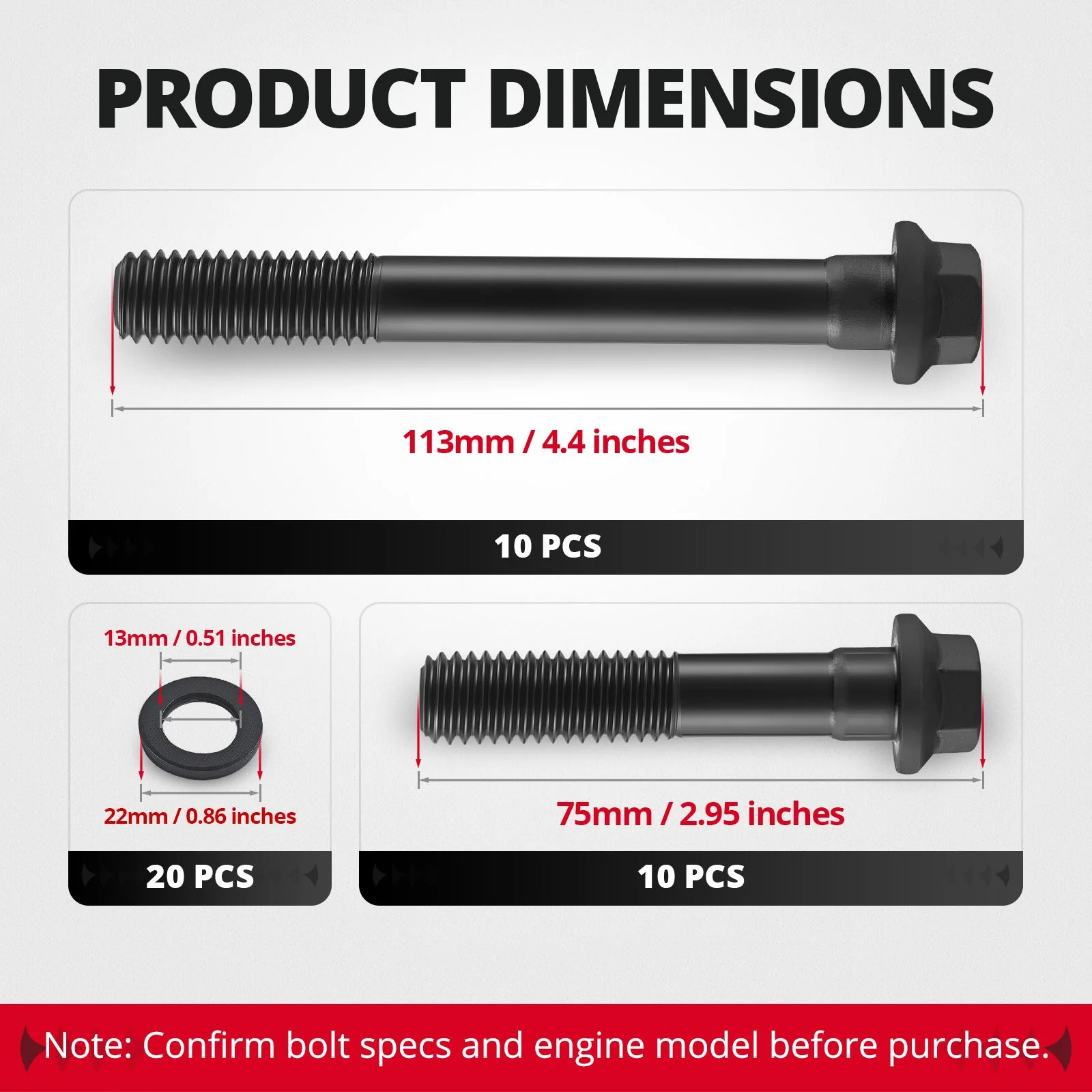 EVIL ENERGY High-Strength Cylinder Head Bolt Kit with Washers/Grease 210K PSI Fit for Ford 351W (1969-1997 5.8L Windsor) - Image 2