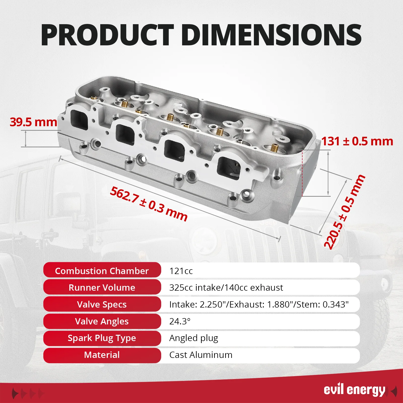 EVIL ENERGY Cast Aluminum Cylinder Head for BBC Engines (Angled Plug) – 325cc Ports, Fits 1965-2000 Chevy Big Block V8 (396/427/454/502), Boosts Power - Image 2
