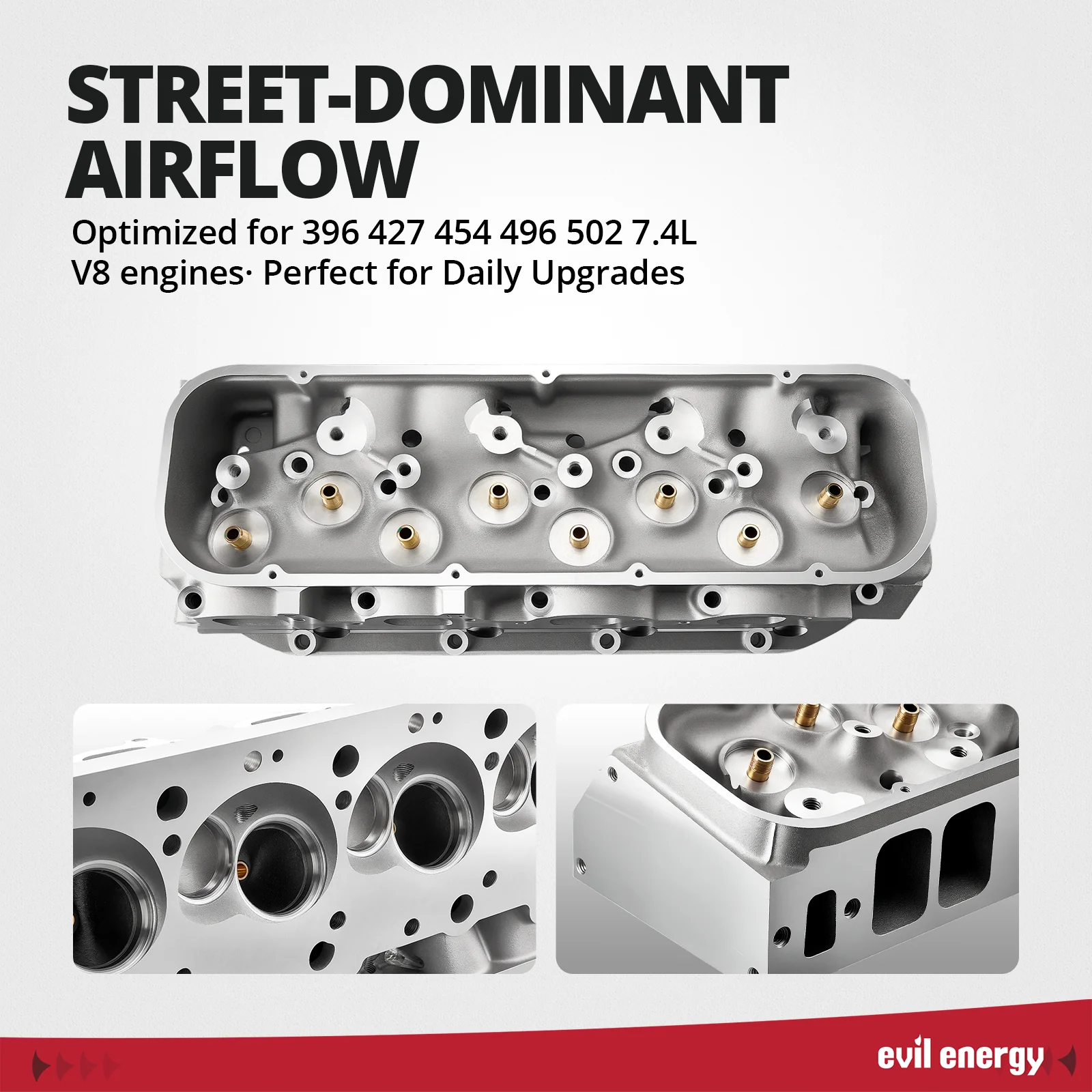 EVIL ENERGY Cast Aluminum Cylinder Head for BBC Engines (Angled Plug) – 325cc Ports, Fits 1965-2000 Chevy Big Block V8 (396/427/454/502), Boosts Power - Image 4