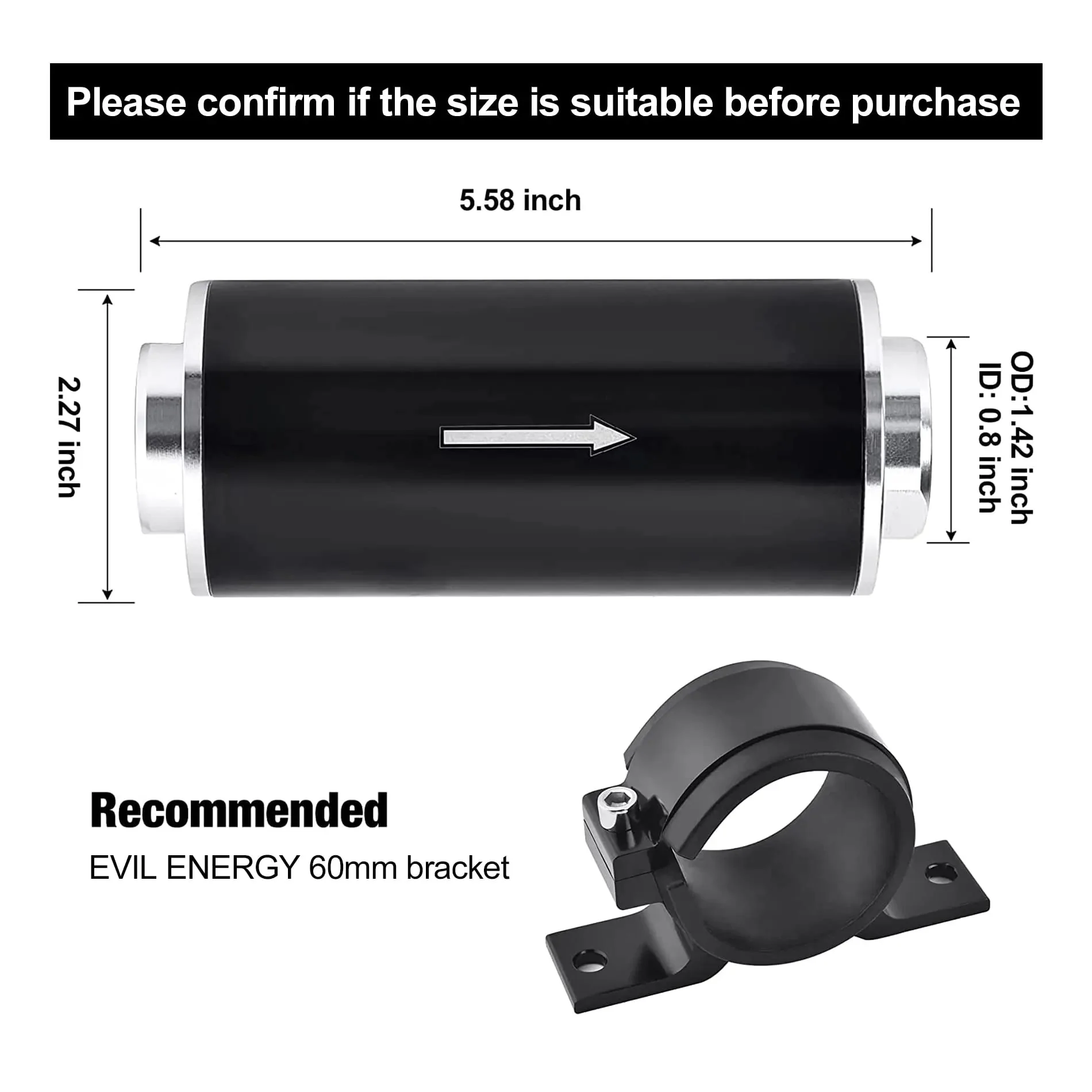 EVIL ENERGY Inline Fuel Filter with 6AN 8AN 10AN Adapter and Bracket Universal 10/30/40/100 Micron - Image 18