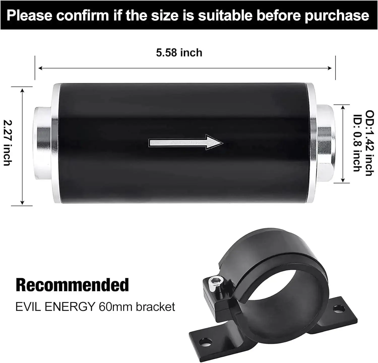 EVIL ENERGY Eco-Friendly Inline Fuel Filter with 6AN 8AN 10AN Adapter&Bracket Universal 10 Micron - Image 3