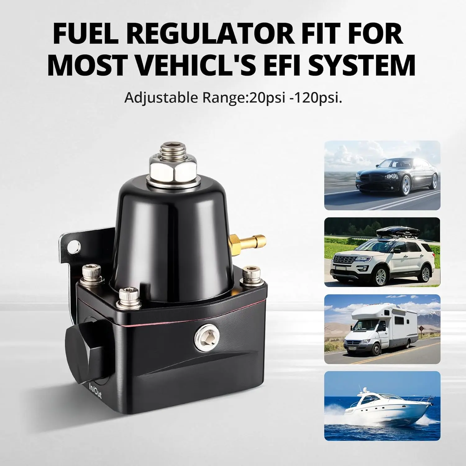 EVIL ENERGY EFI Fuel Pressure Regulator Kit Adjustable (20-120PSI) with 6AN CPE/PTFE Fuel Line Kit(black) - Image 4