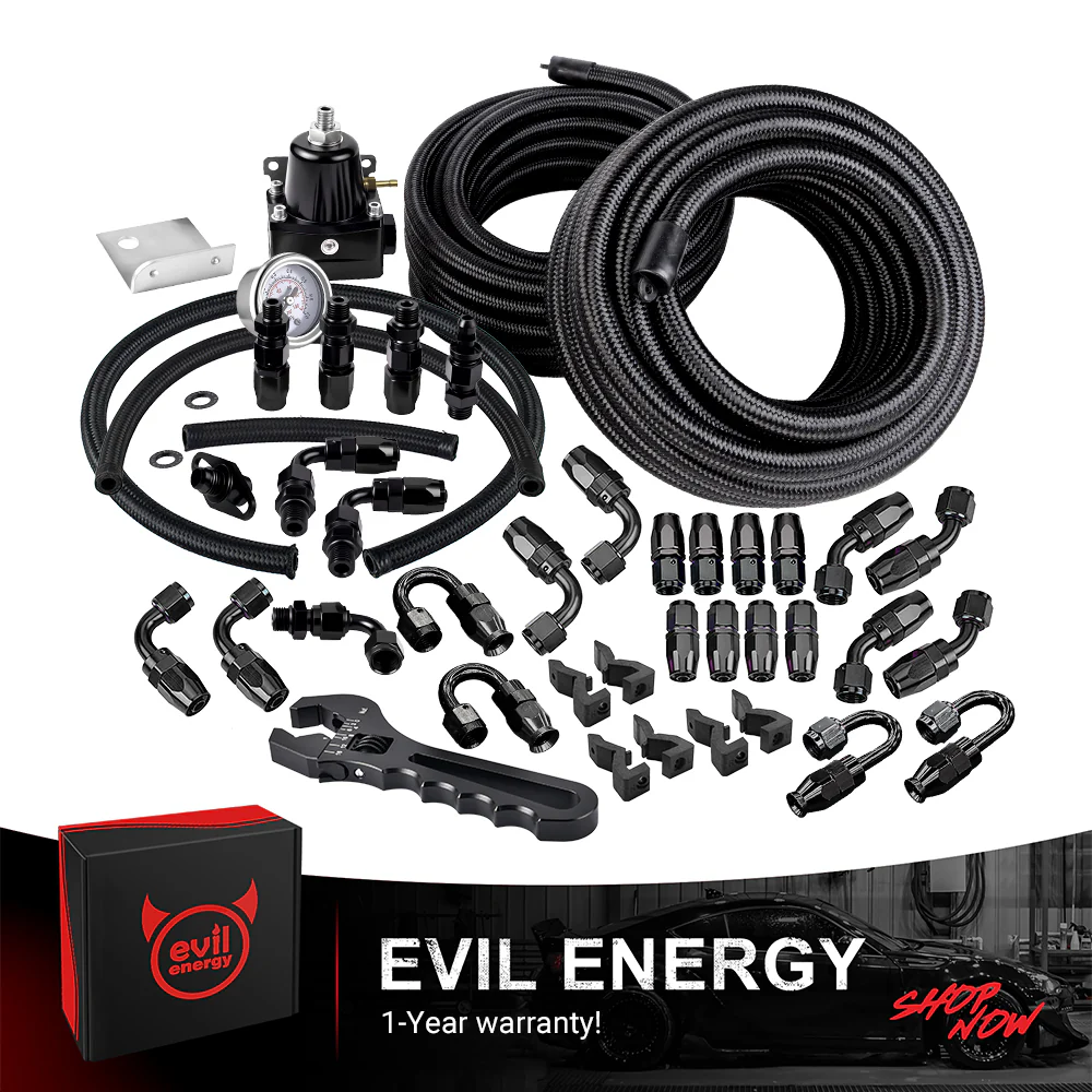EVIL ENERGY All-in-One EFI Fuel System Bundle|EFI Bypass Fuel Pressure Regulator & CPE Fuel Line & Adjustable 3-16AN Wrench (Black)