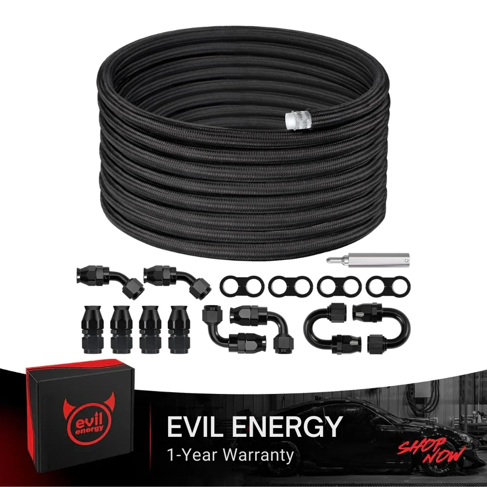 EVIL ENERGY 10AN PTFE Fuel Line Kit, E85 Stainless Steel Braided PTFE Fuel Hose 30FT AN10 LS Swap EFI Fuel Line Fitting Kit