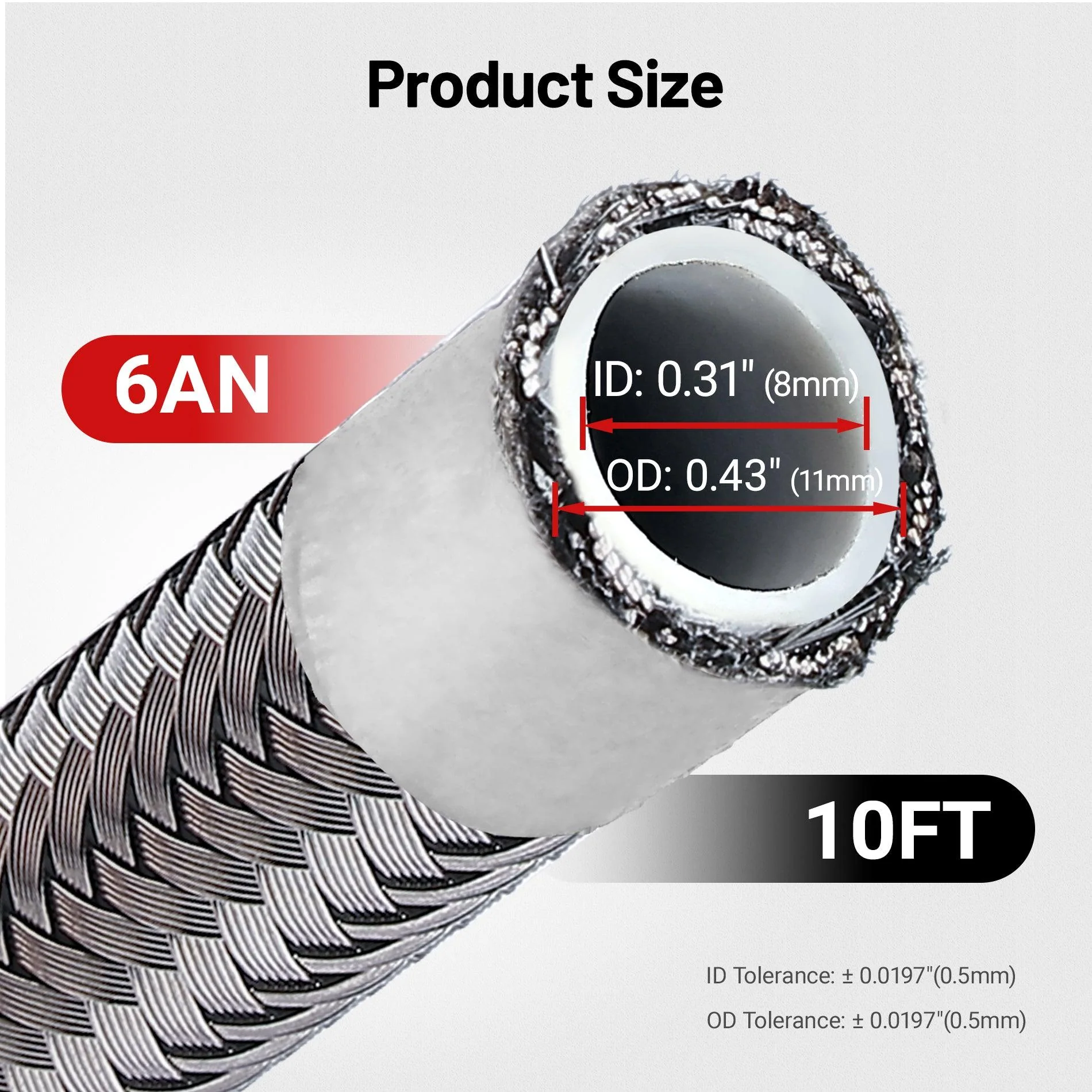 EVIL ENERGY PTFE Fuel Hose Line E85 6/8/10AN Stainless Steel Braided 10FT Silver - Image 3
