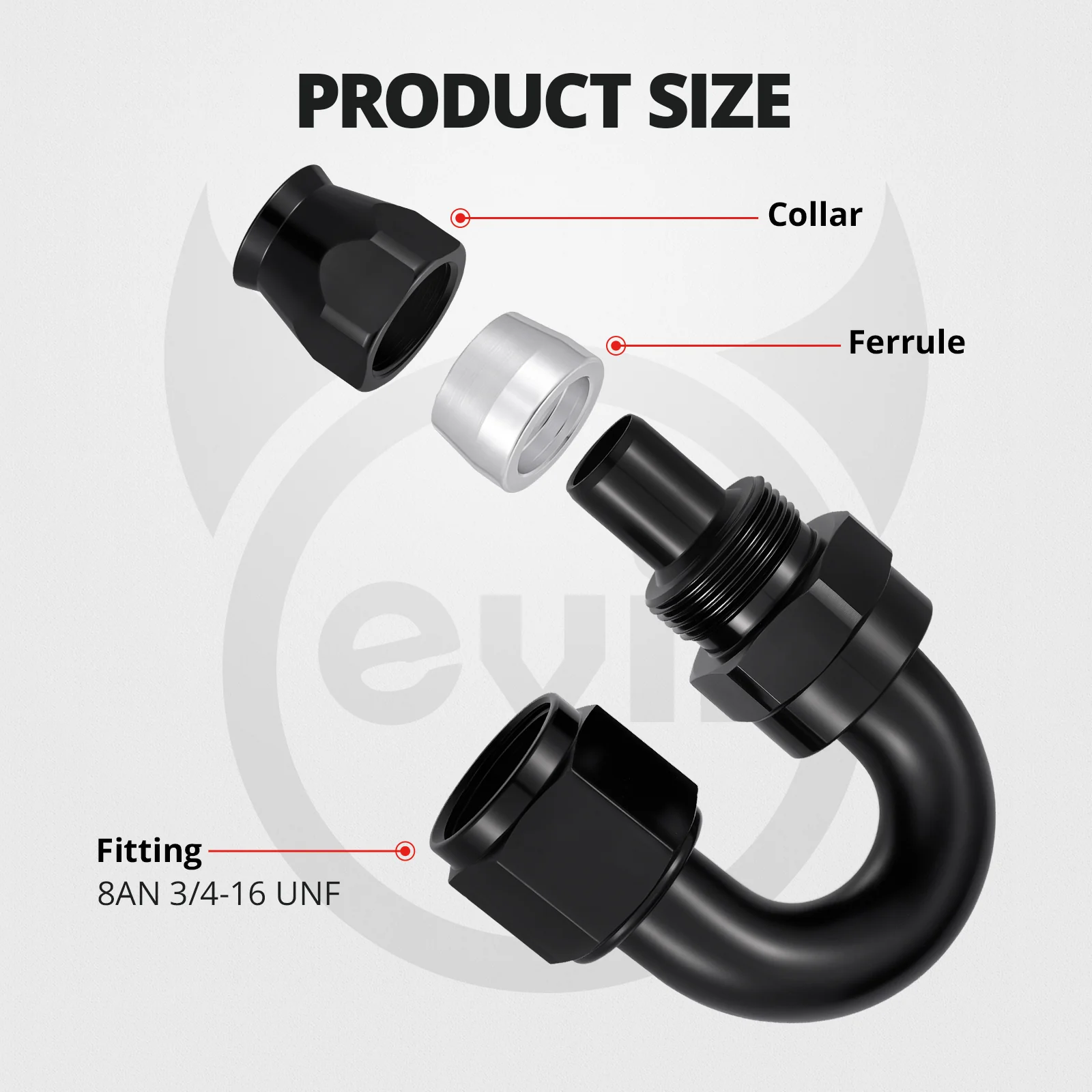 EVIL ENERGY 3/4/6/8/10/12AN PTFE Hose End Fitting  45/90/180/Straight Degree Black for PTFE Hose Only 4PCS - Image 8