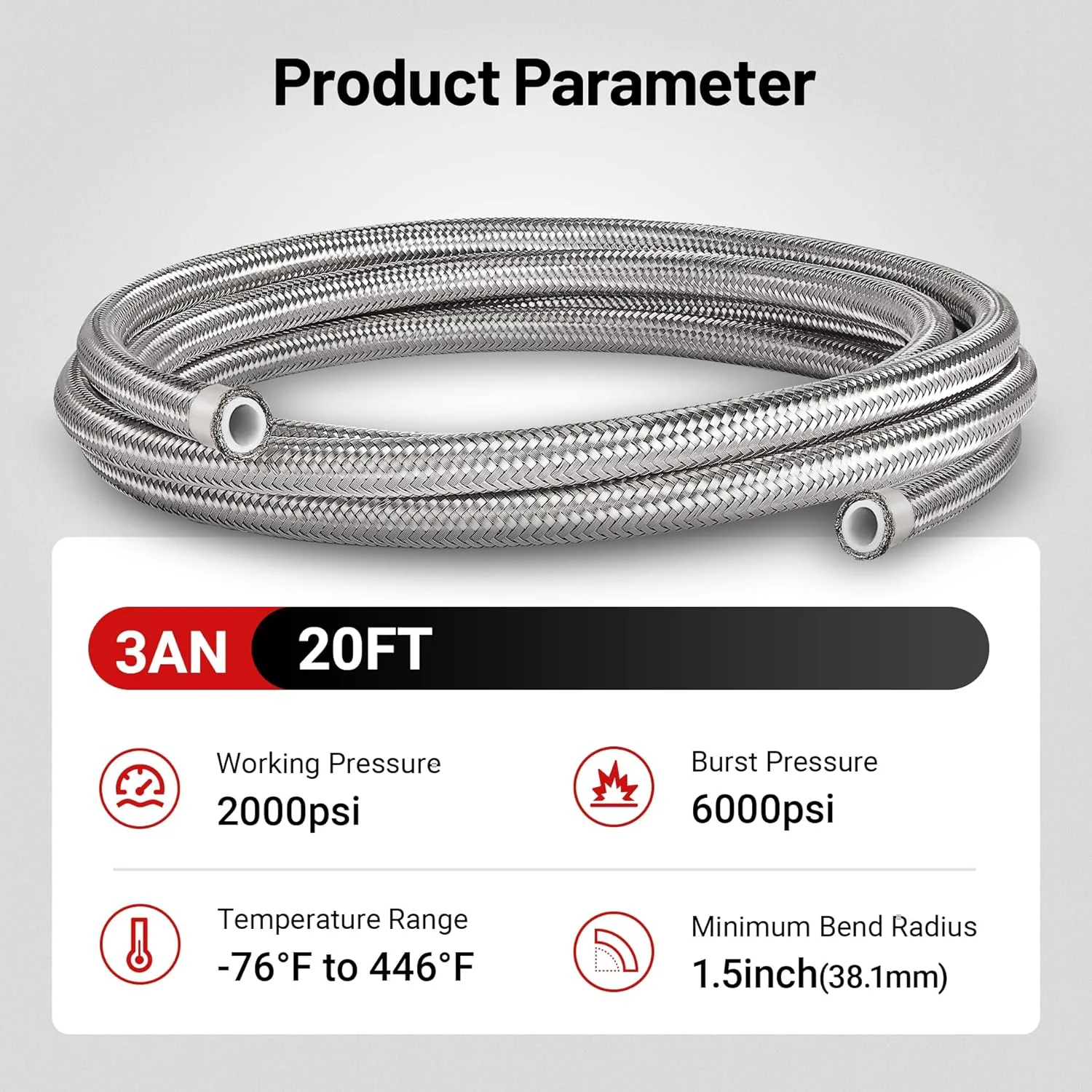 EVIL ENERGY 3AN PTFE Fuel Line Kit 20FT, AN3 E85 Stainless Steel Braided - Image 5