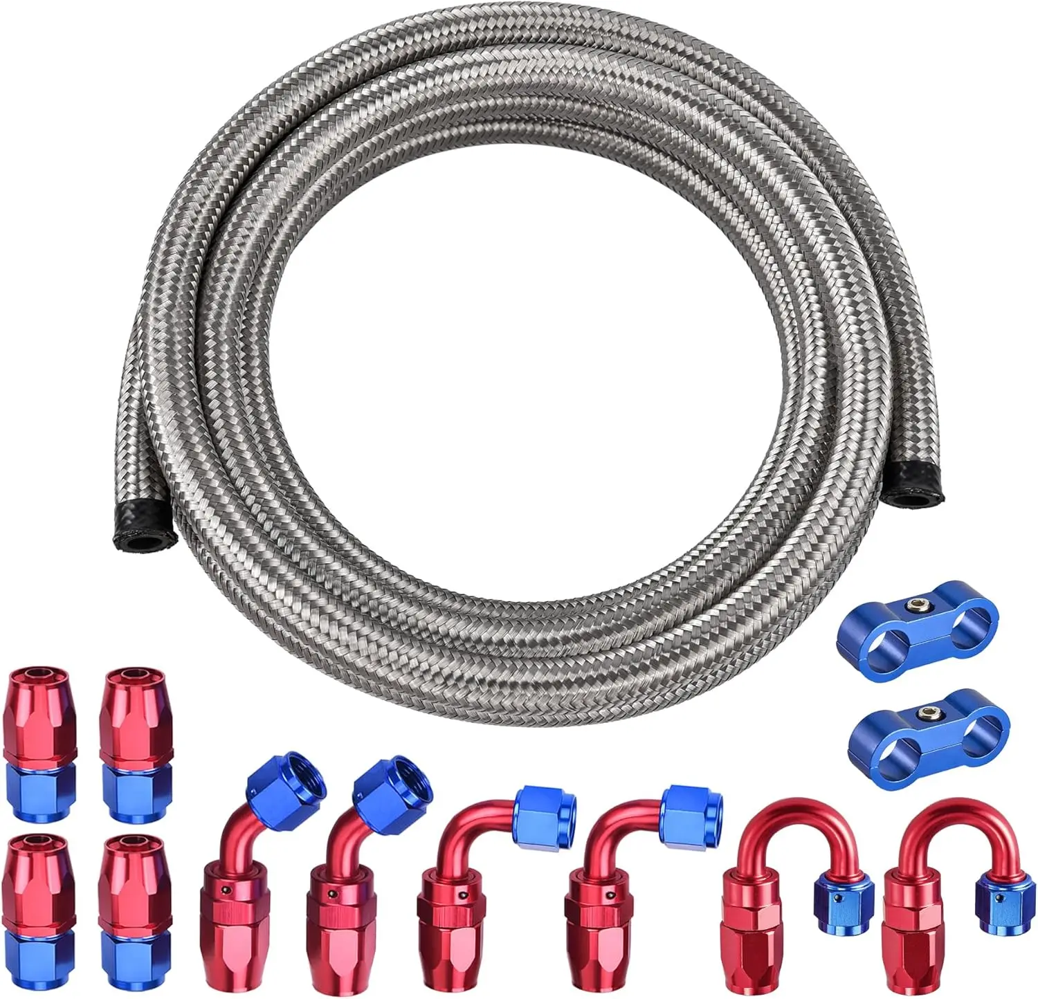 EVIL ENERGY 4/6/8/10/12AN CPE Fuel Line Kit 20FT, Hose Stainless Steel Braided Fuel Line Hose Fitting Kit CPE, Silver - Image 2