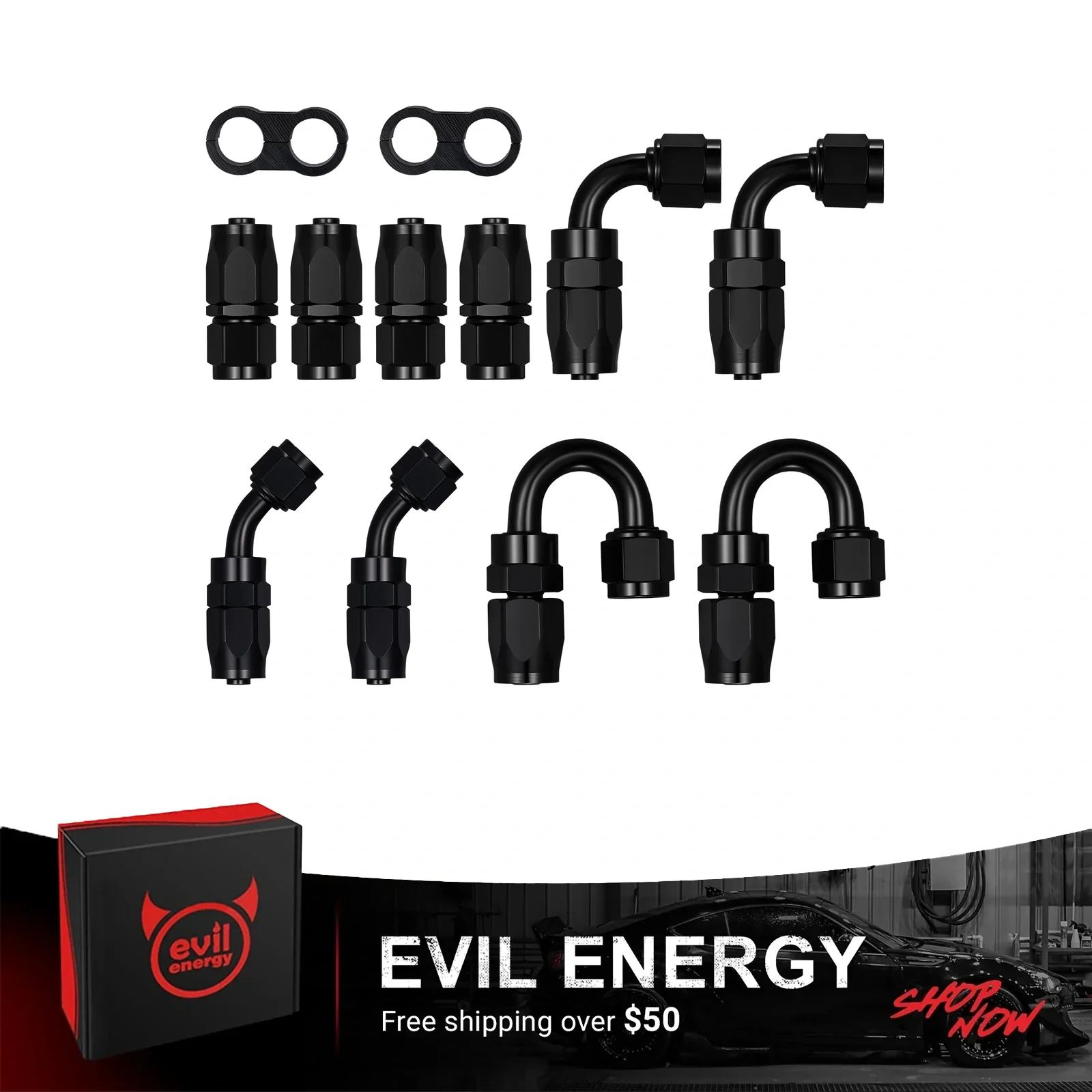 EVIL ENERGY 6/8/10AN Hose End Fitting Kit Straight 45 90 180 Degree Swivel for CPE Braided Hose - Image 2