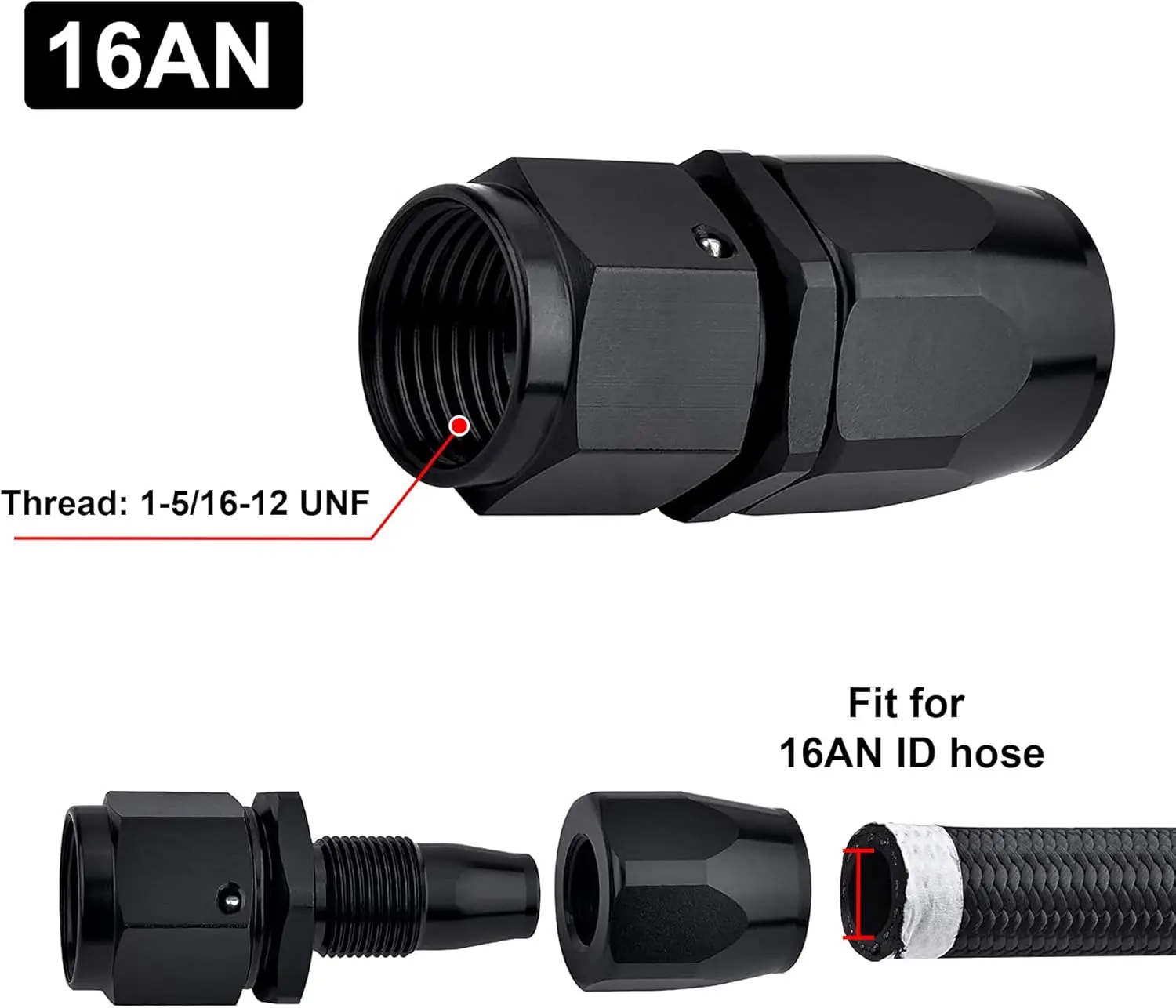 EVIL ENERGY 4/6/8/10/12/16/20 AN Hose End Fitting Swivel for CPE Braided Hose Black - Image 46
