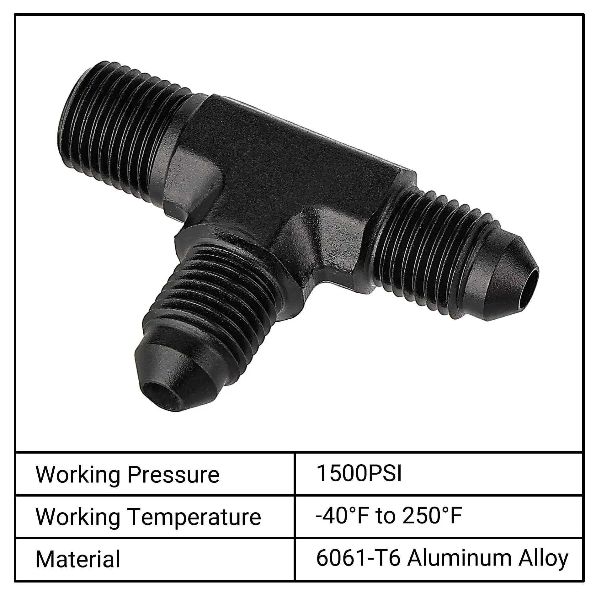 EVIL ENERGY AN Tee Male Flare to NPT on Run T Fitting Adapter Aluminum Black - Image 8