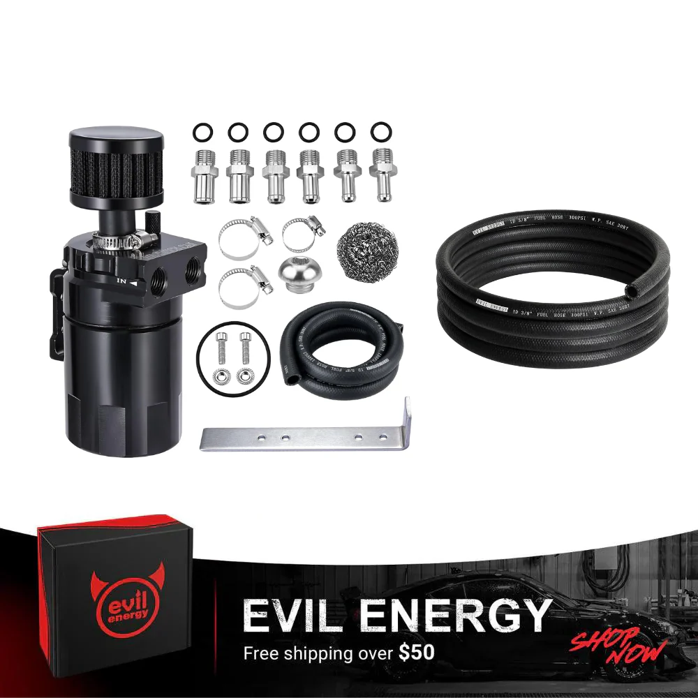 EVIL ENERGY Baffled Oil Catch Can Breather Filter with 1/2 Fuel Hose Line Rubber SAE 30R7 217PSI Universal - Image 2
