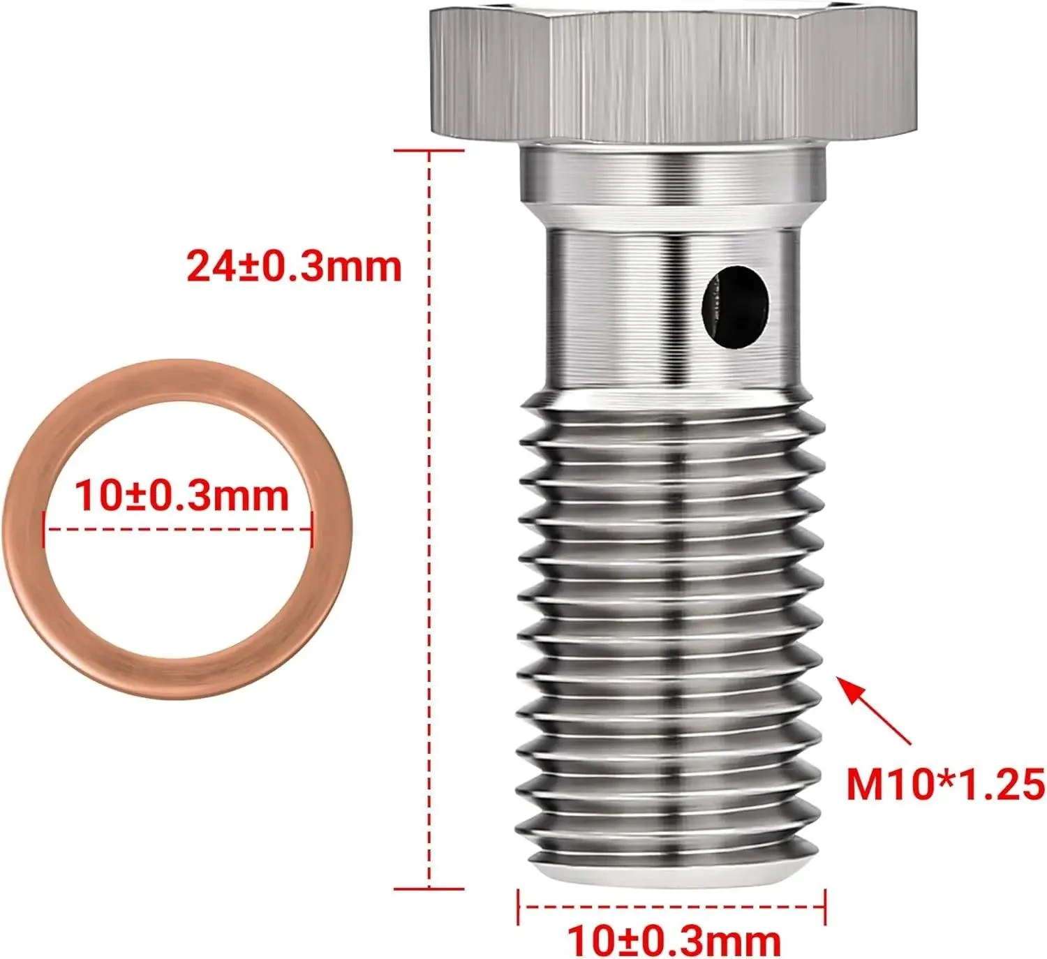 EVIL ENERGY Metric Stainless Steel Single Banjo Bolt Brake Fitting Adapter with Copper Washers - Image 3