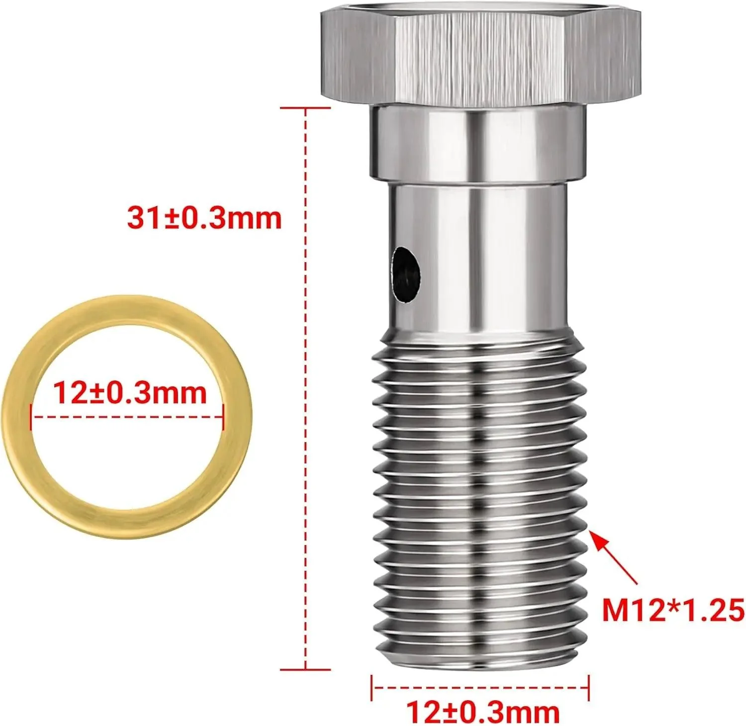 EVIL ENERGY Metric Stainless Steel Single Banjo Bolt Brake Fitting Adapter with Copper Washers - Image 4