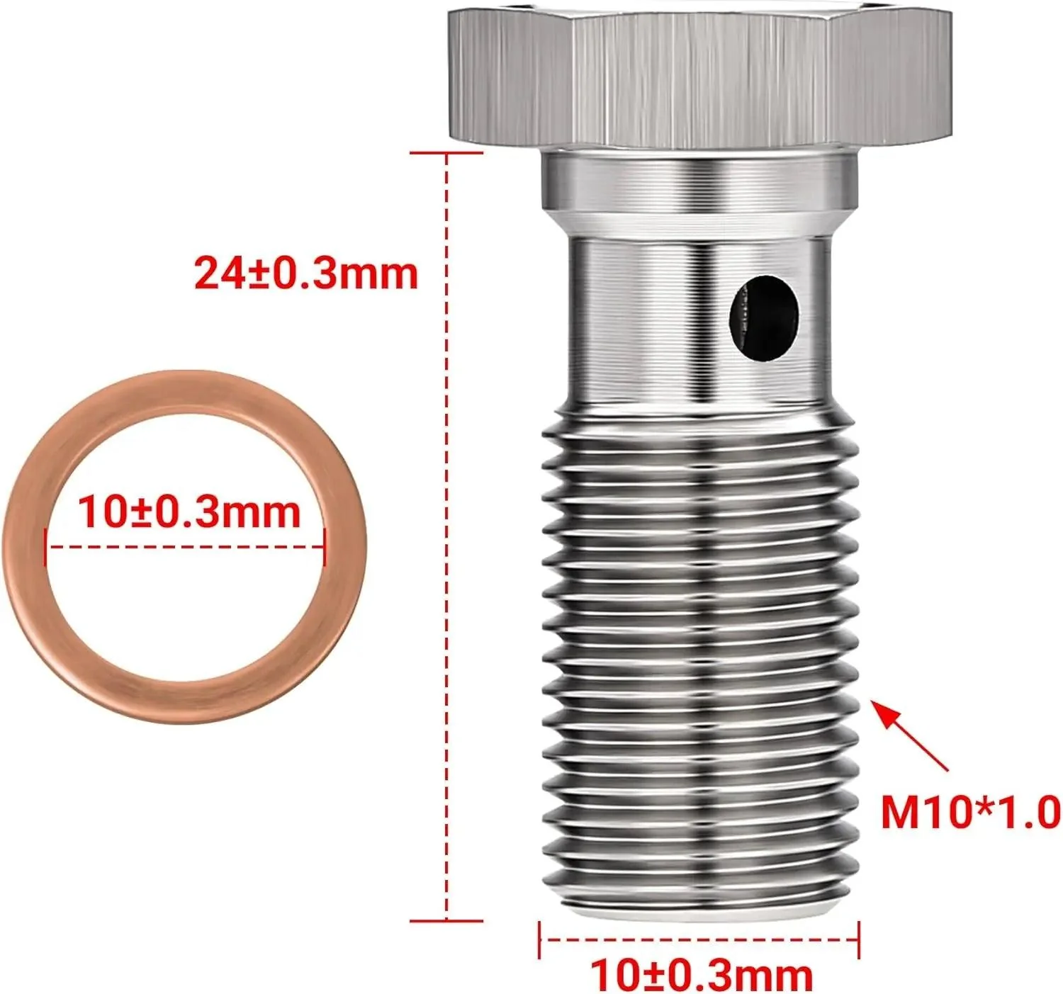 EVIL ENERGY Metric Stainless Steel Single Banjo Bolt Brake Fitting Adapter with Copper Washers - Image 5