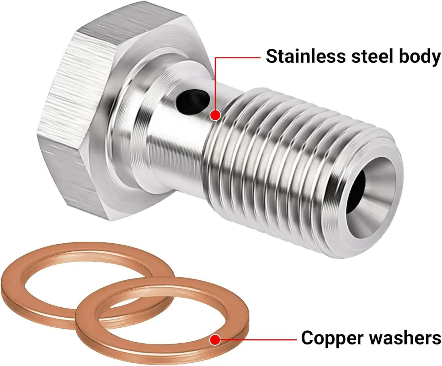 EVIL ENERGY Metric Stainless Steel Single Banjo Bolt Brake Fitting Adapter with Copper Washers - Image 9