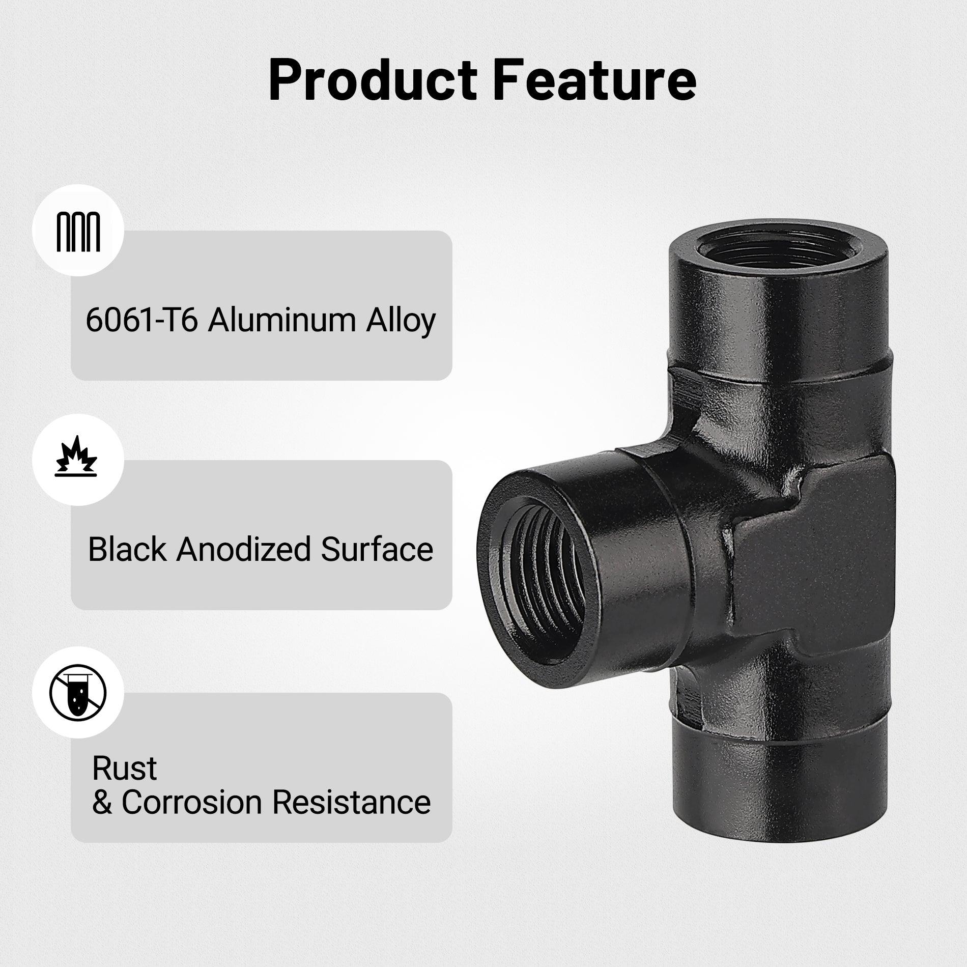 EVIL ENERGY NPT Female Tee Fitting Adapter T Union Aluminum Black - Image 7