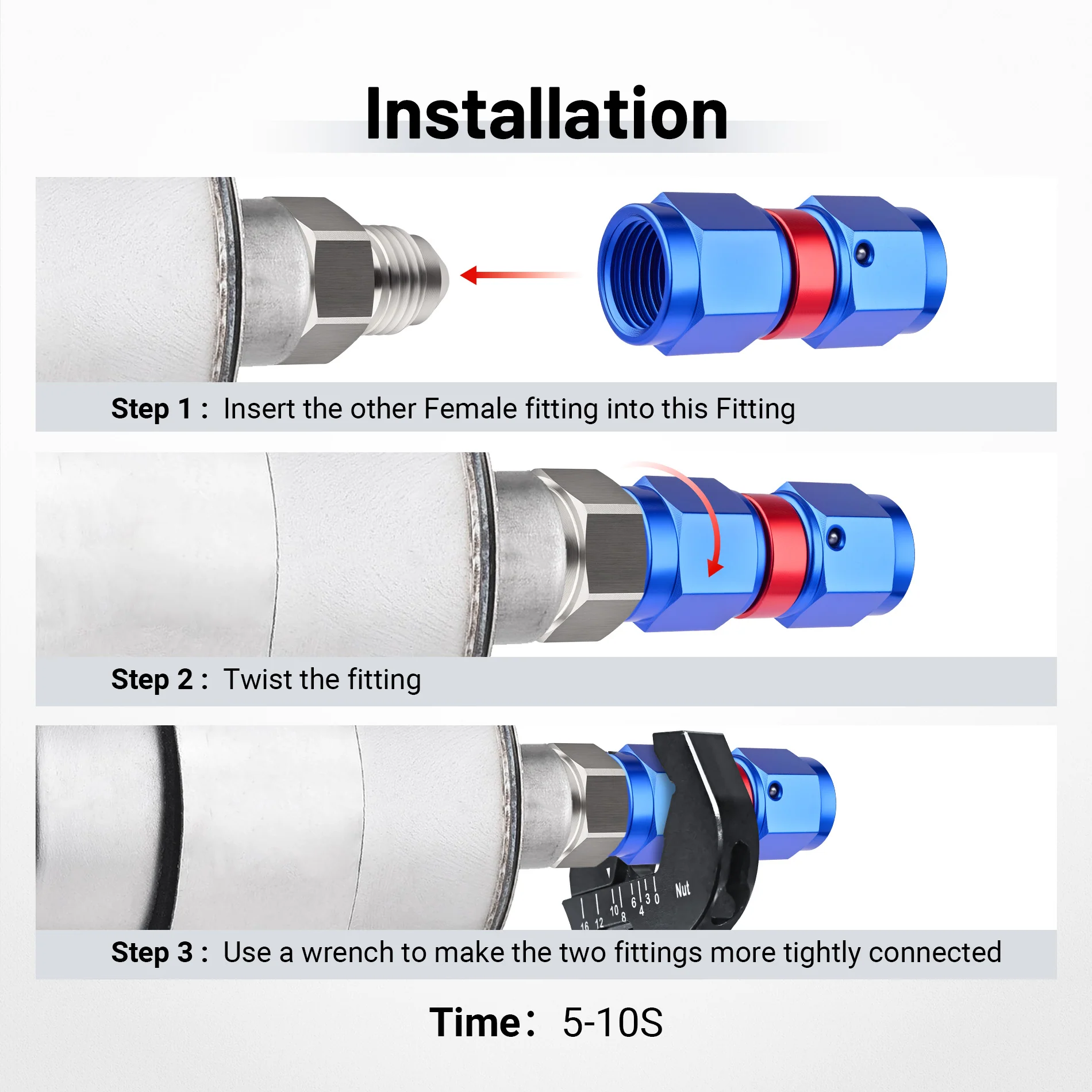 EVIL ENERGY 4/6/8/10AN Female To Female Straight/90 Degree Swivel Coupler Union Fitting Adapter Aluminum Red and Blue - Image 9