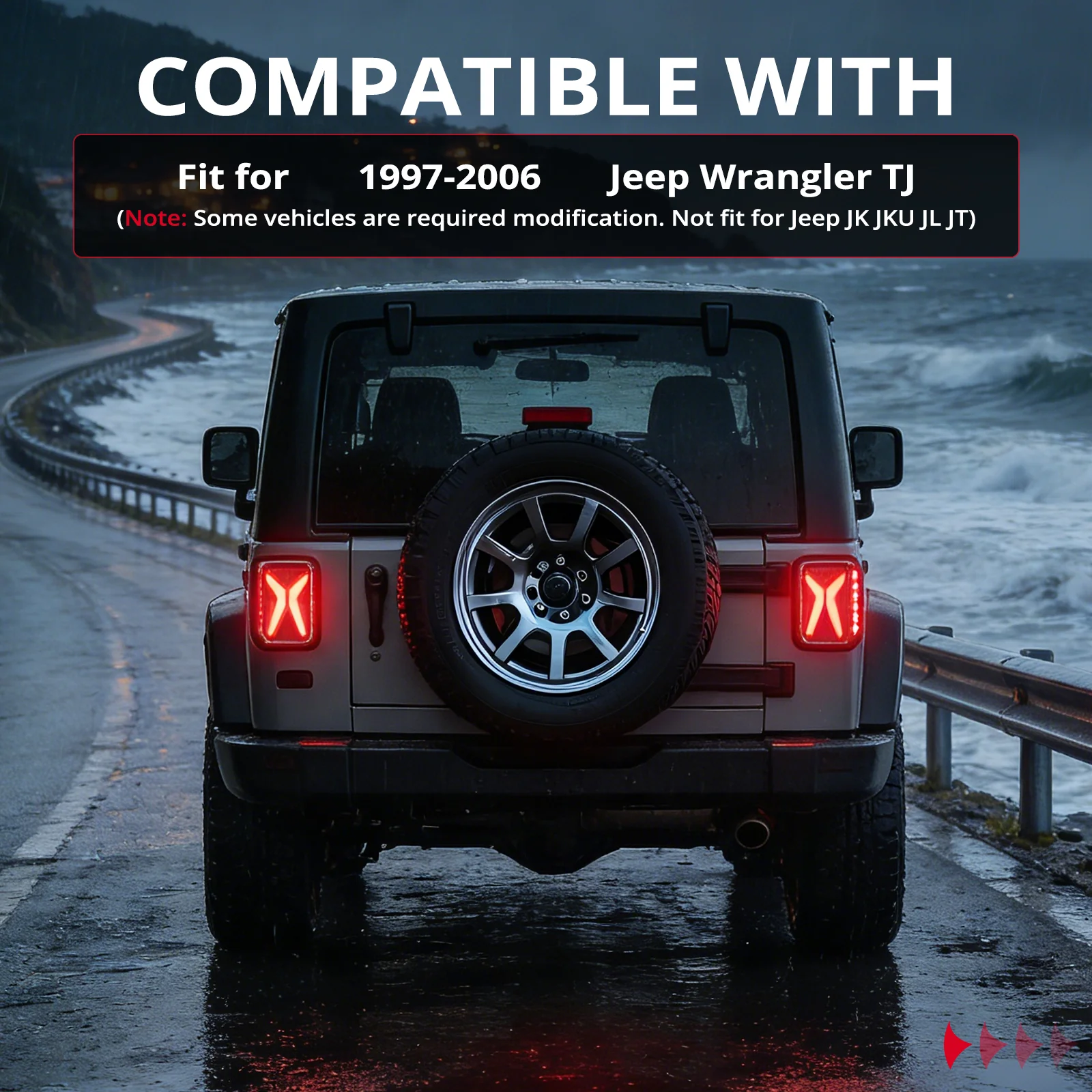 EVIL ENERGY Fit For 1997-2006 Jeep Wrangler CJ YJ TJ Trucks LED Tail Lights Assembly, New Upgrade DOT Smoke X Shape, Brake Turn Signal LED Rear License Plate Lights with Side Markers - Image 5