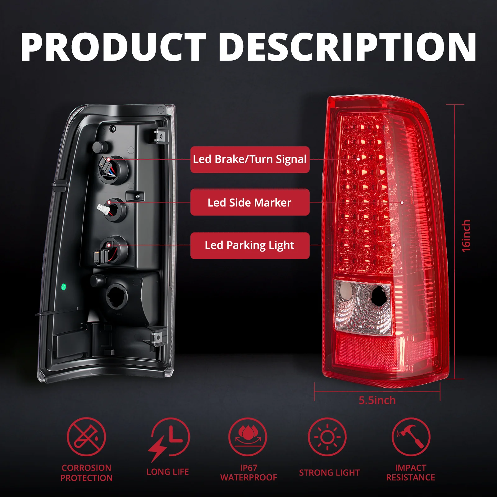 EVIL ENERGY Fit For 1999-2002 Silverado Tail Lights, 1999-2007 GMC Sierra Classic Truck Tail Light Assembly - Red 1 Pair - Image 6