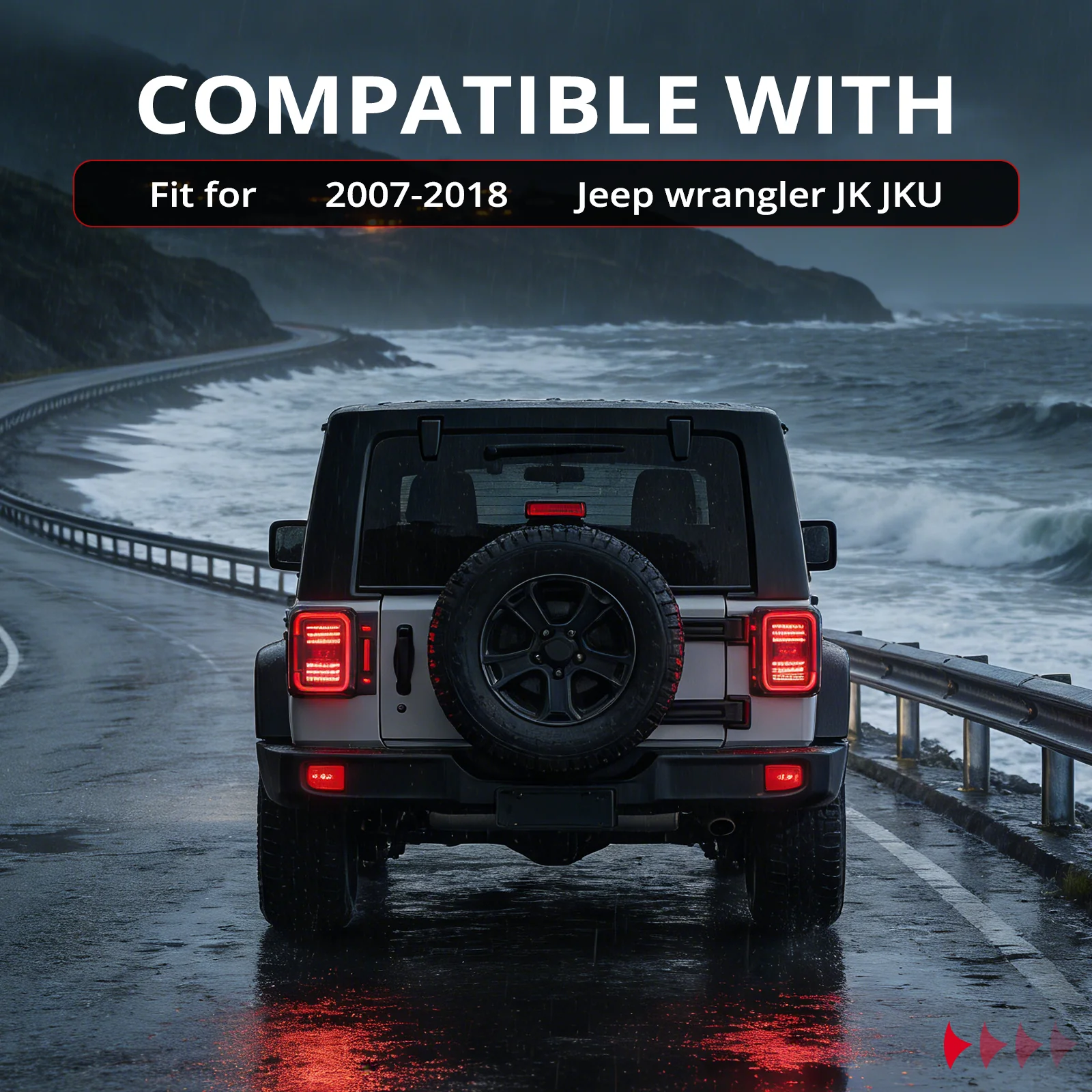 EVIL ENERGY Fit For 2007-2018 Jeep JK JKU LED Tail Lights, Unique C Shaped Design Smoked Lens, 20W Reverse Lights, Built-in EMC, DOT Compliant,2 PCS - Image 5