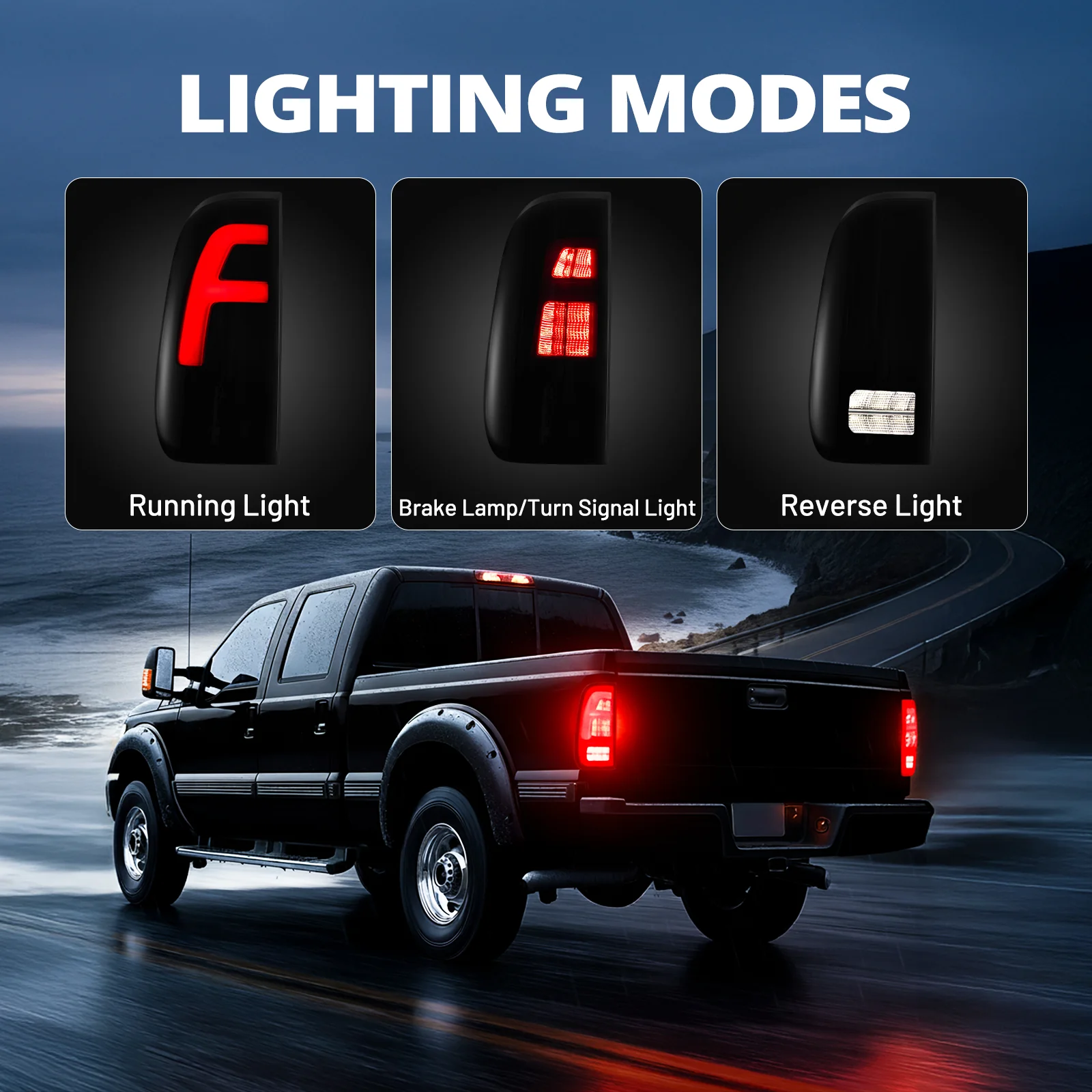 EVIL ENERGY Fit for 2008-2016 Ford F250 F350 F450 LED Taillights , New Upgrade F Fashion Style, Rear Brake Stop/Reverse Lights/Running Lights/Turn Signal Tail Lamp (2PCS, Passenger & Driver Side) - Image 4