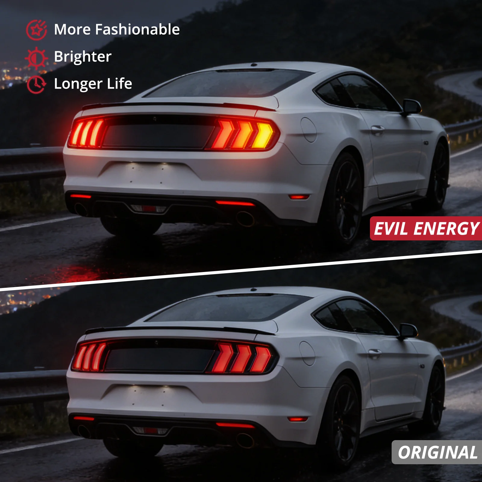 EVIL ENERGY Fit For 2015-2023 Ford Mustang LED Tail Lights AssemblyăRear Brake Lamp w/Sequential Signal LightăBlack Housing Clear Lens, 2 PCS (Driver and Passenger Side) - Image 3