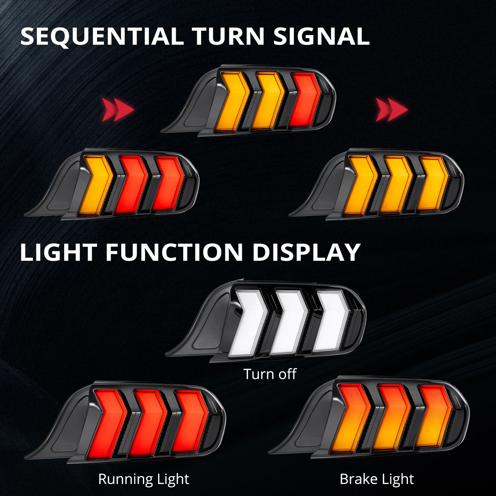 EVIL ENERGY Fit For 2015-2023 Ford Mustang LED Tail Lights AssemblyăRear Brake Lamp w/Sequential Signal LightăBlack Housing Clear Lens, 2 PCS (Driver and Passenger Side) - Image 4