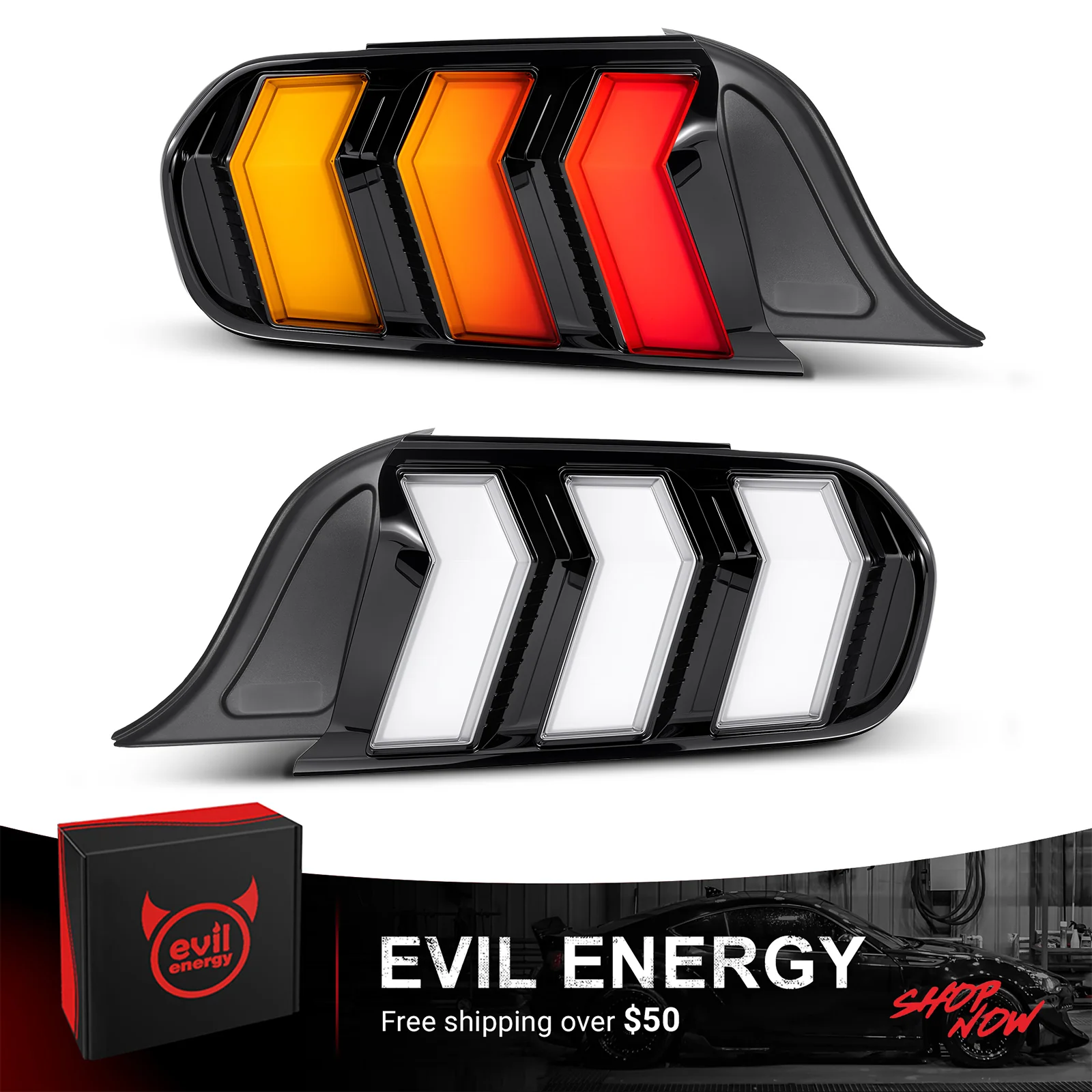 EVIL ENERGY Fit For 2015-2023 Ford Mustang LED Tail Lights AssemblyăRear Brake Lamp w/Sequential Signal LightăBlack Housing Clear Lens, 2 PCS (Driver and Passenger Side) - Image 7
