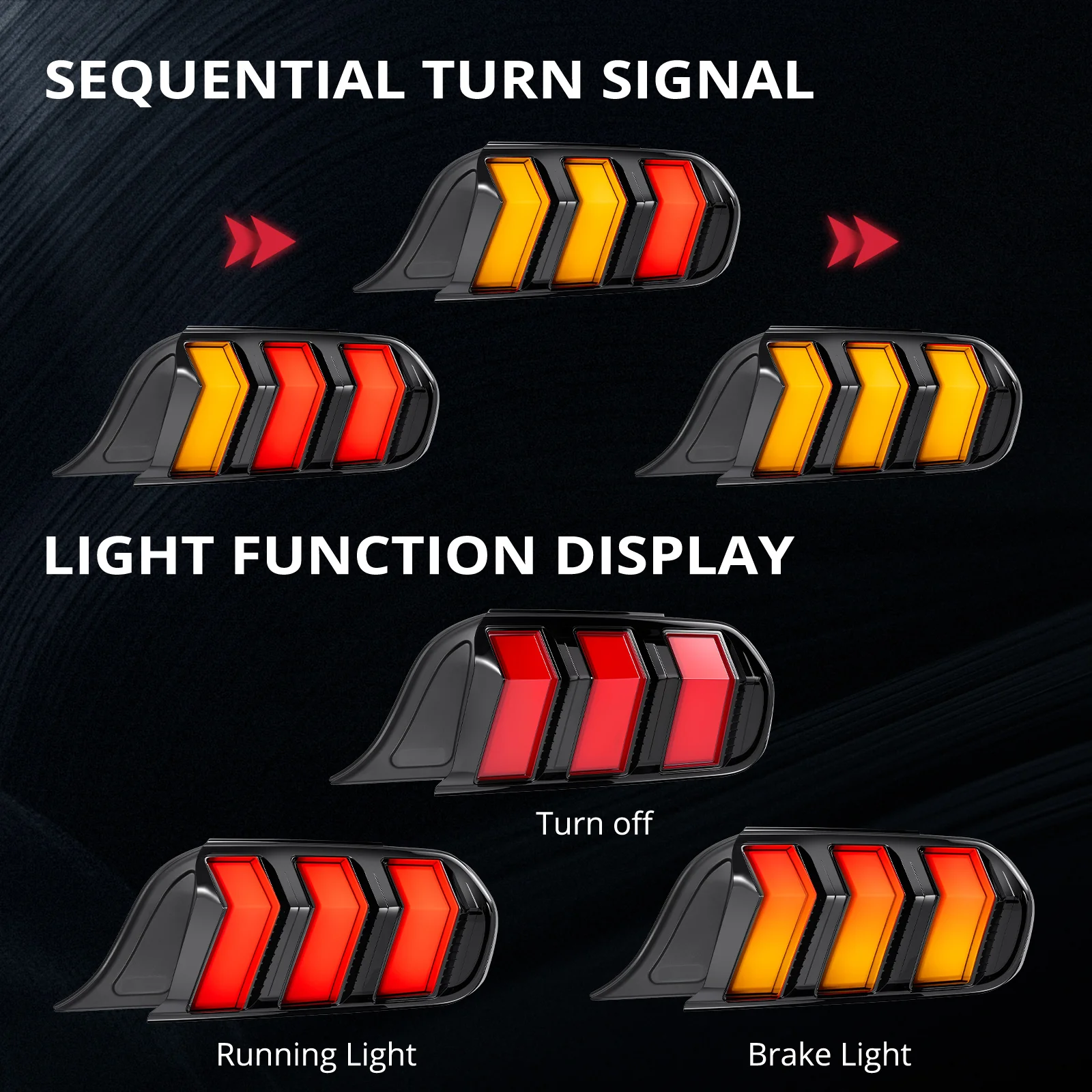 EVIL ENERGY Fit For 2015-2023 Ford Mustang LED Tail Lights Assembly、Rear Brake Lamp w/Sequential Signal Light、Rear Brake Lamp Red, 2 PCS (Driver and Passenger Side) - Image 4