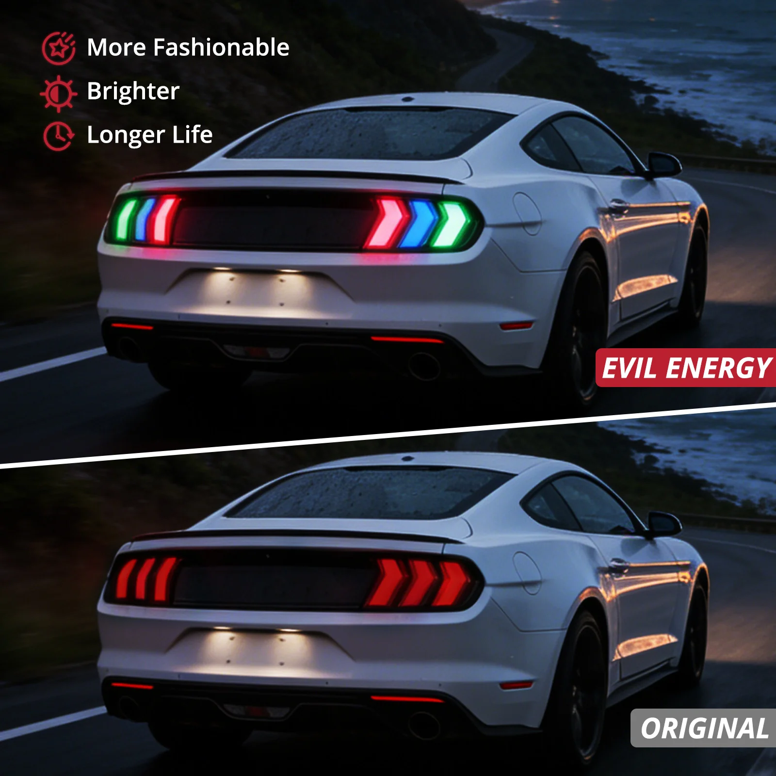 EVIL ENERGY Fit For 2015-2023 Ford Mustang RGB LED Tail Light Assembly, Sequential Start-up Animation DRL Turn Signals Rear Lamp Set, 2 PCS (Driver and Passenger Side) - Image 3