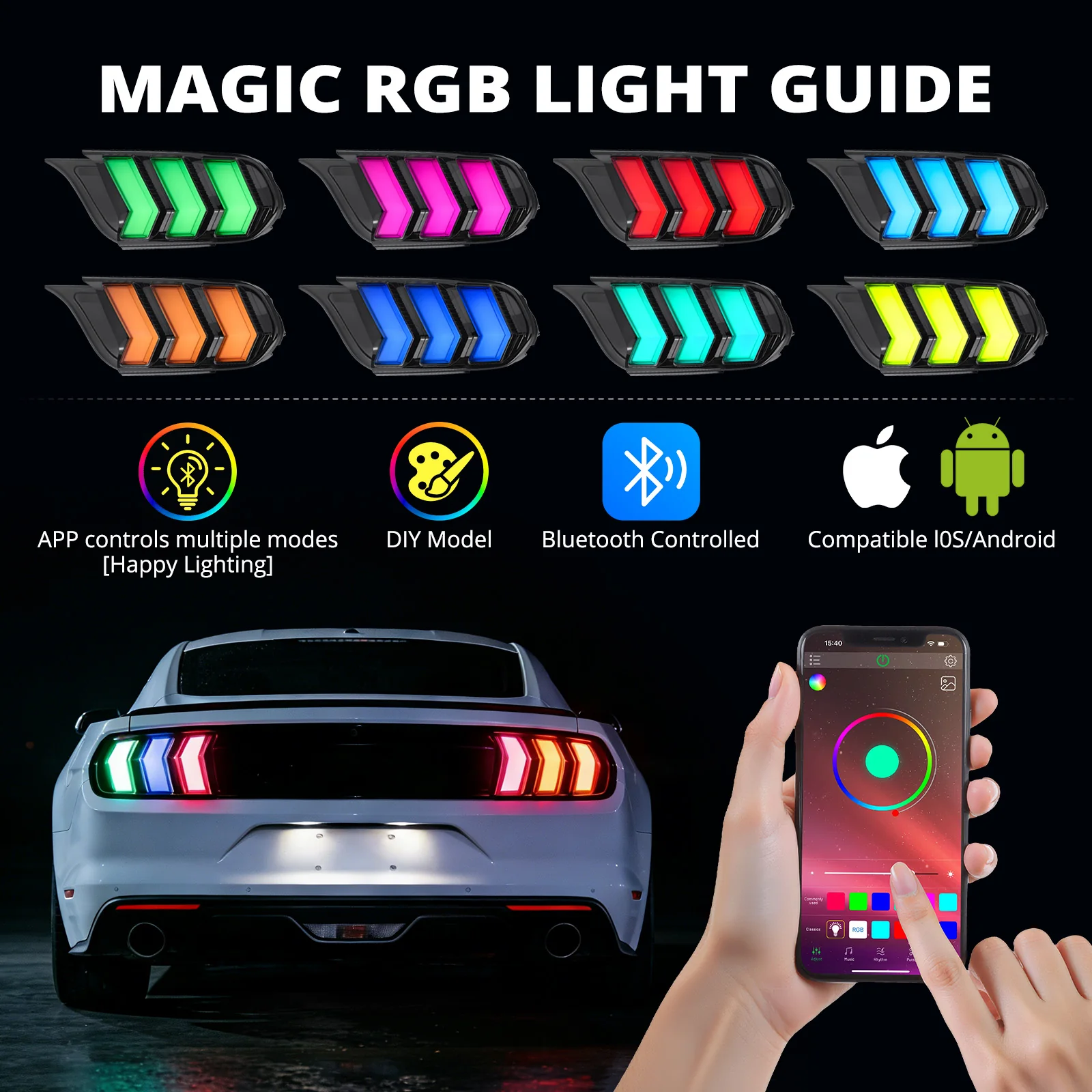 EVIL ENERGY Fit For 2015-2023 Ford Mustang RGB LED Tail Light Assembly, Sequential Start-up Animation DRL Turn Signals Rear Lamp Set, 2 PCS (Driver and Passenger Side) - Image 8