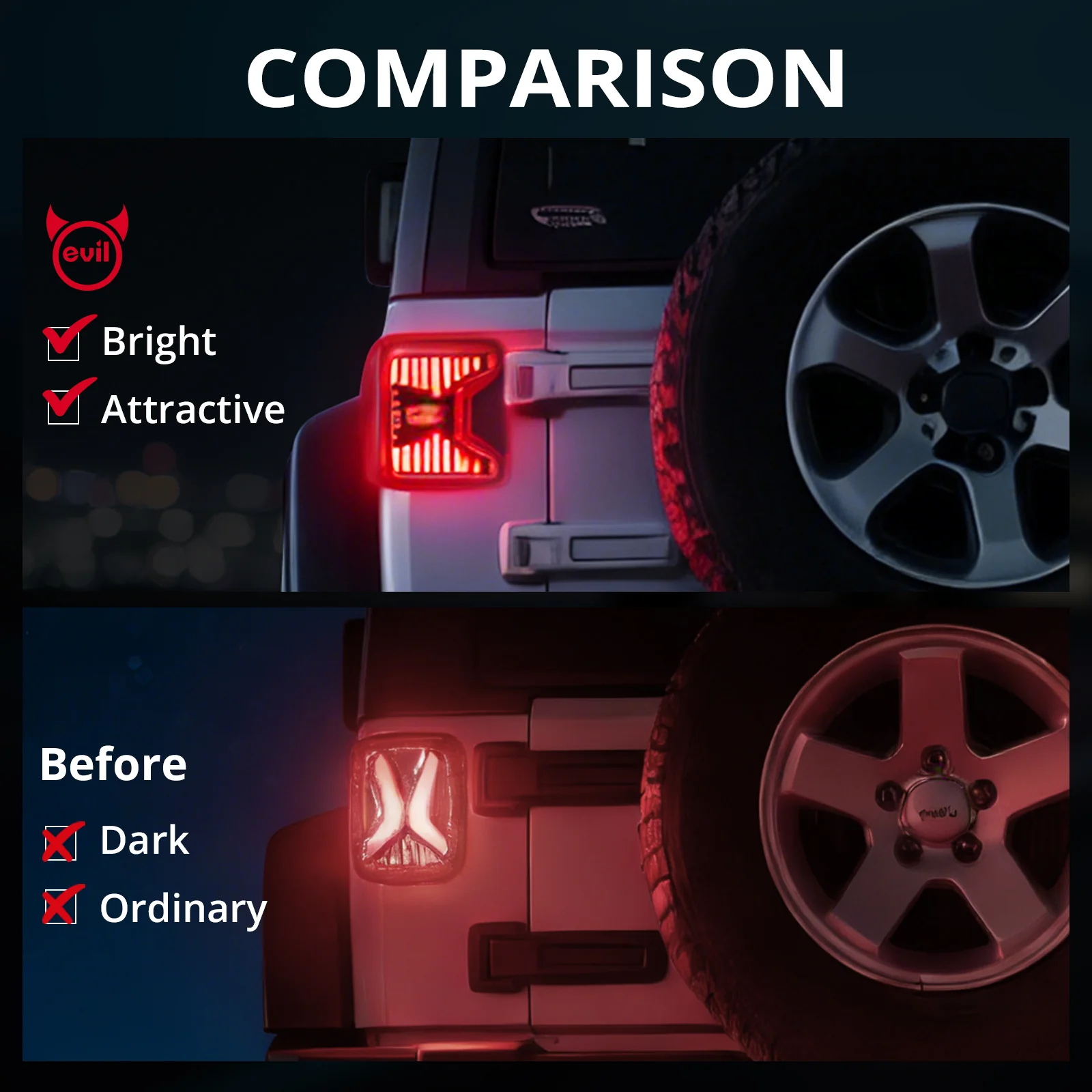 EVIL ENERGY Fit For 2018-2025 Jeep Wrangler JL LED Tail Lights, with Reverse Light Turn Signal Lamp Running Lights Side Marker Light, 2 PCS - Image 3