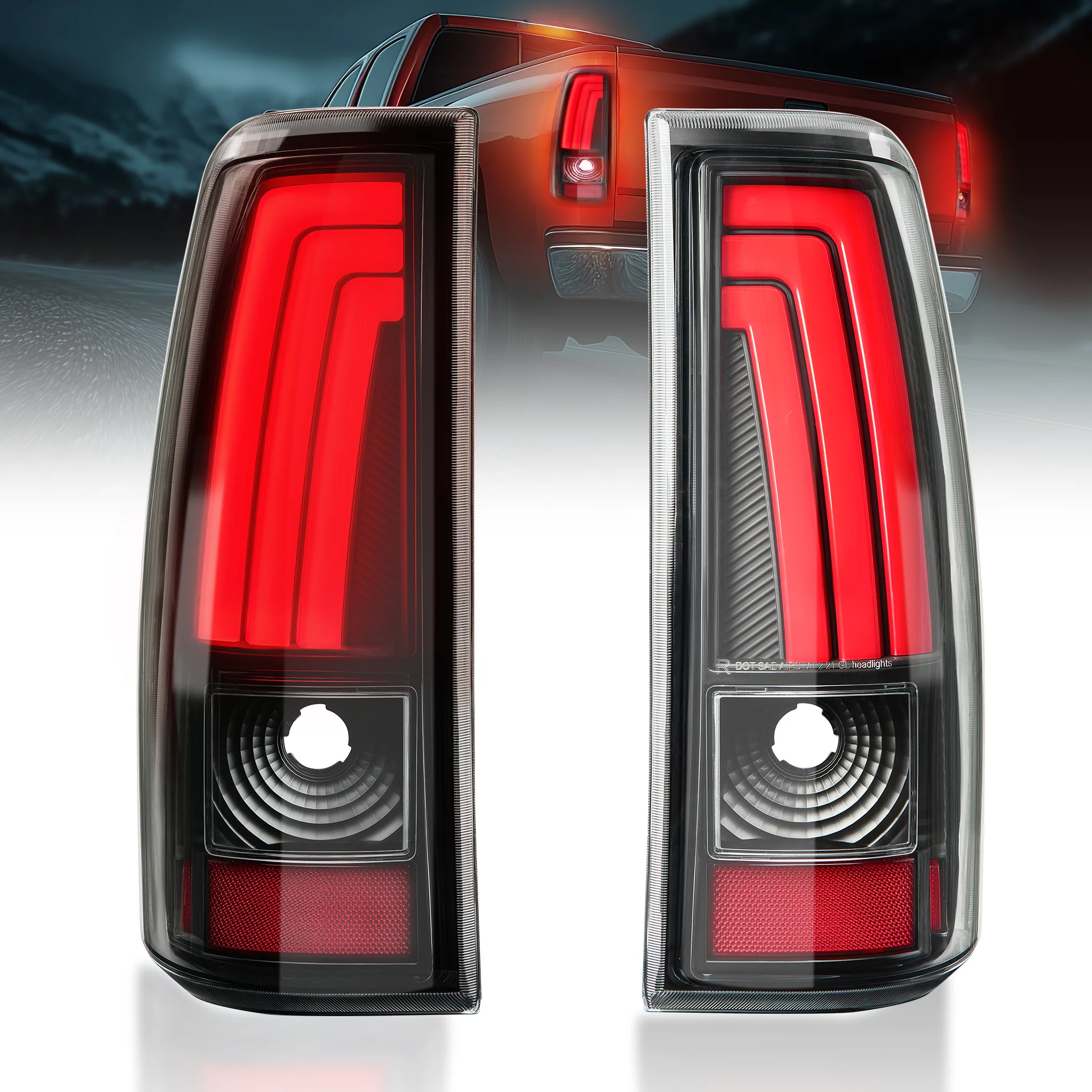 EVIL ENERGY Fit For Chevy Silverado 1999 2000 2001 2002, 1999-2007 GMC Sierra Classic LED Tail Lights Assembly, Smoked Tail Lights Truck Rear Lamp Black&Red 1 Pair - Image 2