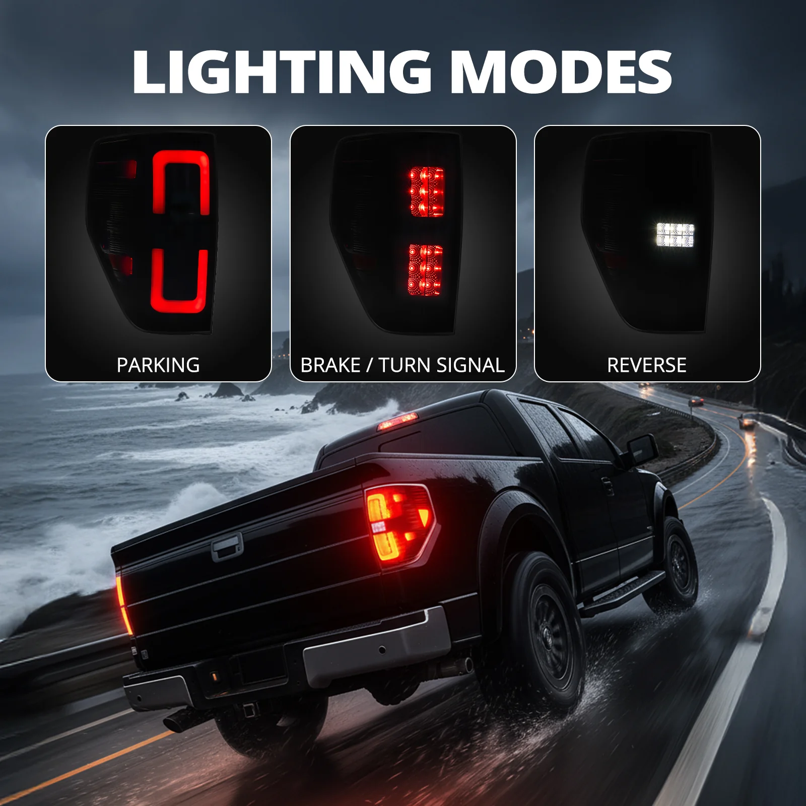 EVIL ENERGY Fit for Ford F150 2009-2014 Full LED Taillights , New Upgrade Smoked Black Rear Brake Stop/Reverse Lights/Parking Lights/Turn Signal Tail Lamp (2PCS, Passenger & Driver Side) - Image 4