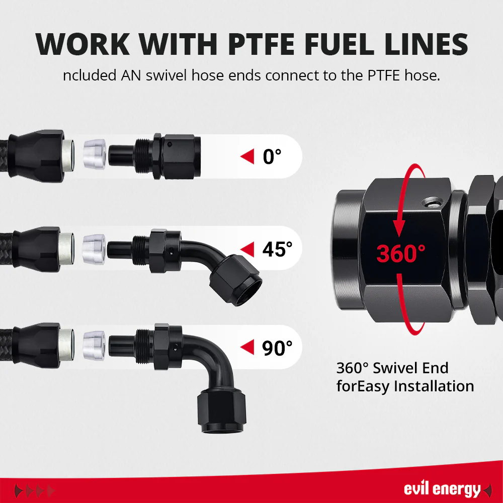 EVIL ENERGY PTFE Hose End Fitting Kit Aluminum 8/10/12pcs(4/6/8/10AN) - Image 17