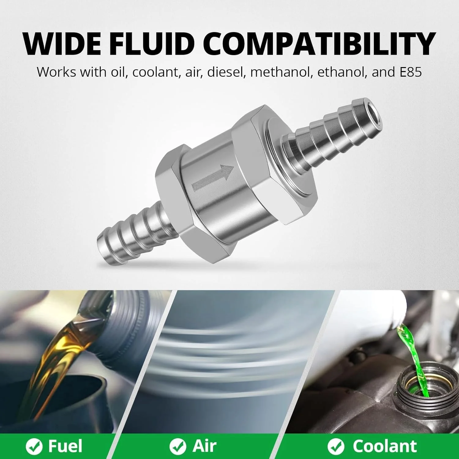 EVIL ENERGY Fuel Check Valve One Way Inline Non Return Diesel Gasoline Black & Silver 2/4PCS - Image 28