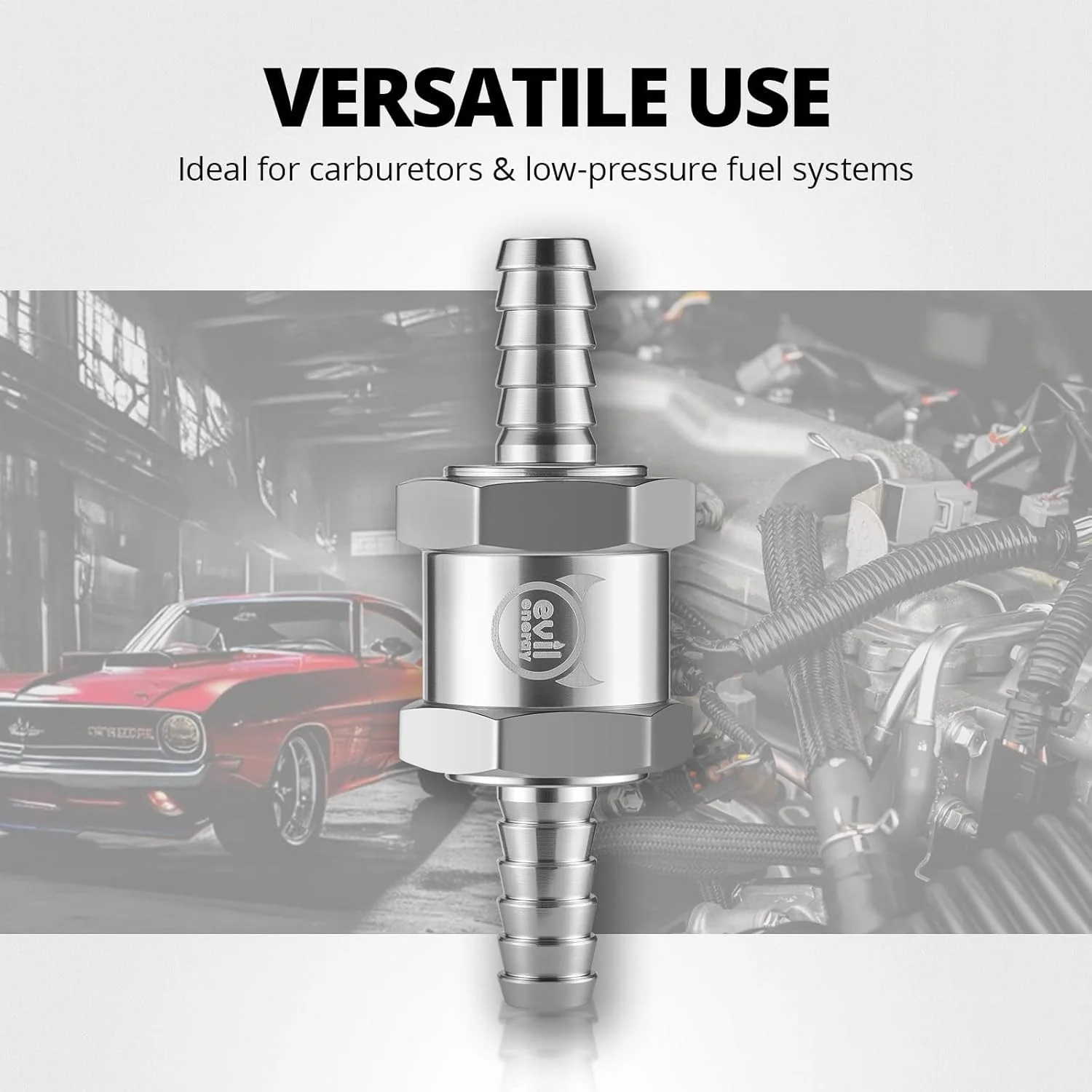 EVIL ENERGY Fuel Check Valve One Way Inline Non Return Diesel Gasoline Black & Silver 2/4PCS - Image 30