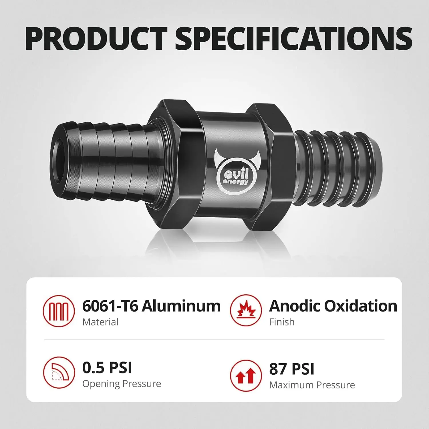 EVIL ENERGY Fuel Check Valve Set 1/4–1/2 inch | One Way Aluminum Fuel Line Valves for Carb & Low-Pressure Systems - Image 5