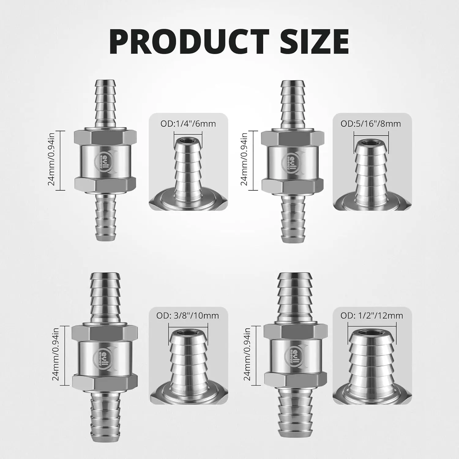 EVIL ENERGY Fuel Check Valve Set 1/4–1/2 inch | One Way Aluminum Fuel Line Valves for Carb & Low-Pressure Systems - Image 9