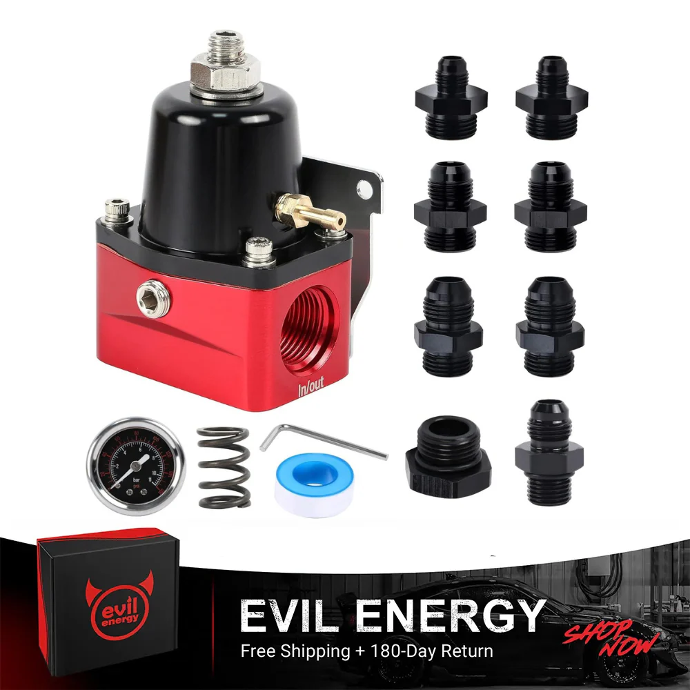 EVIL ENERGY Fuel Pressure Regulator 6AN EFI Bypass Return Adjustable 20-140psi Black&Red - Image 2