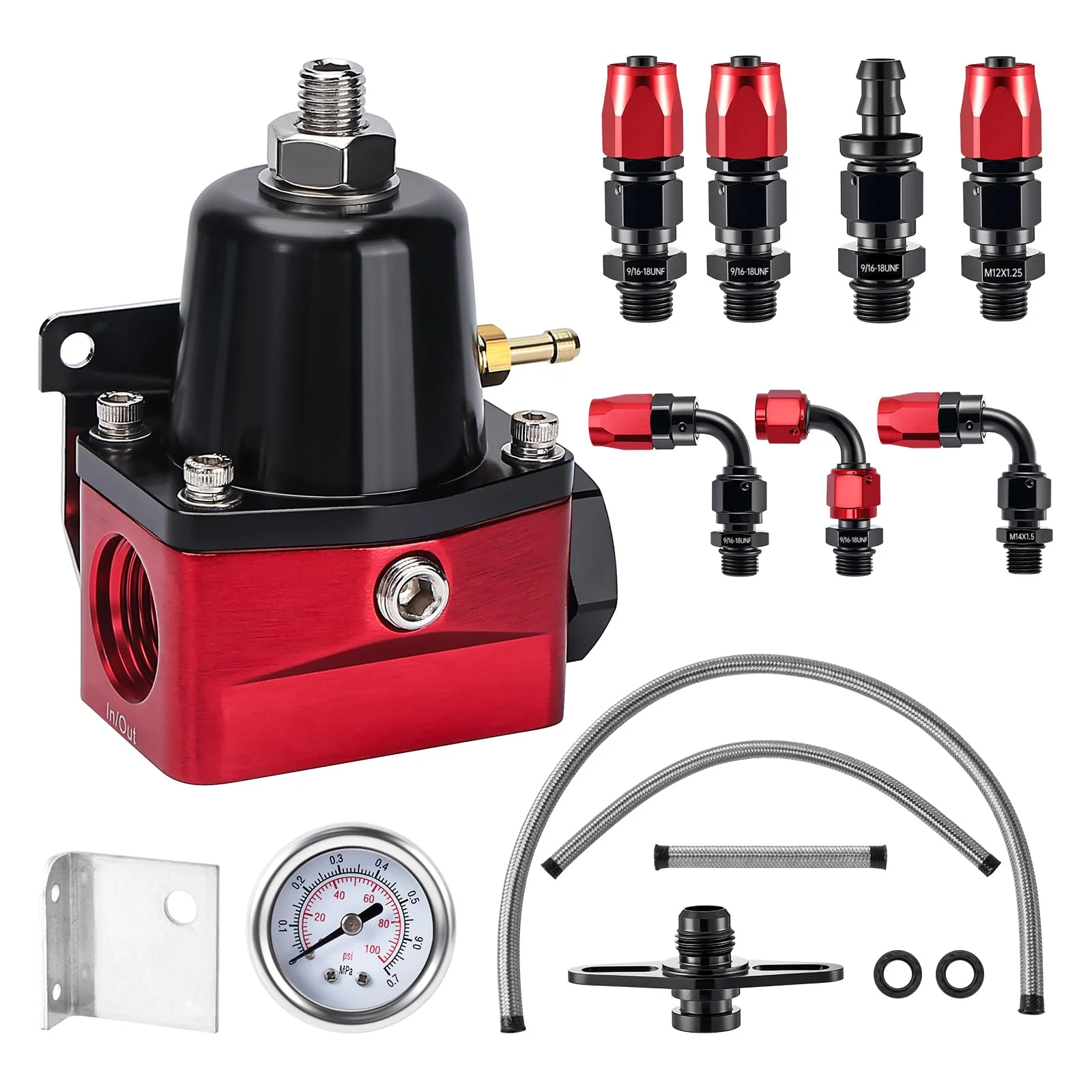 EVIL ENERGY Fuel Pressure Regulator 6AN EFI Bypass Return Adjustable 20-140psi Black&Red - Image 5