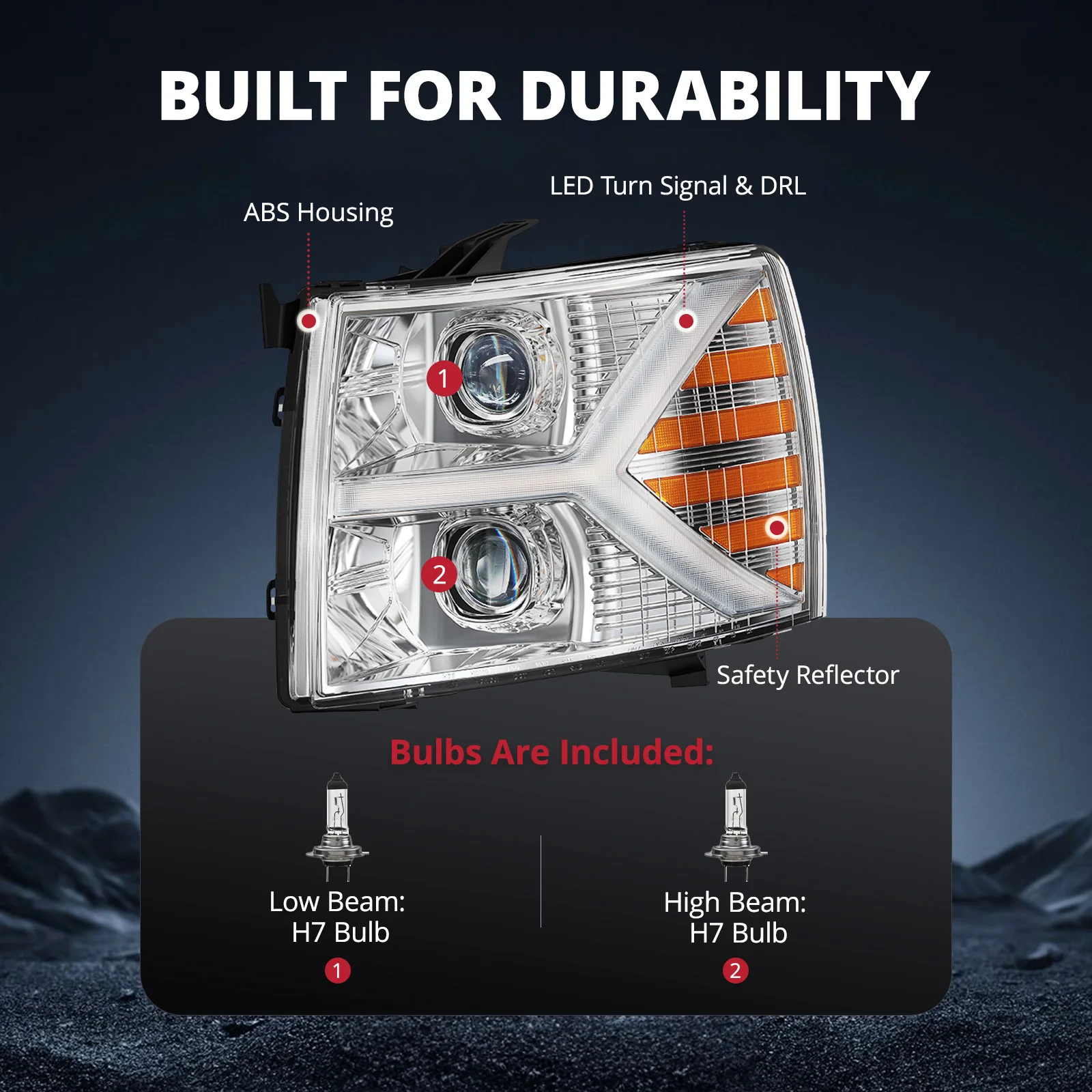 EVIL ENERGY Headlights assembly for Chevy Silverado 1500 2500 HD 3500 HD 2007-2013, Headlight Assembly Pair with LED DRL Turn Signal & Clear Lens, Anti-Glare & Wateproof Head Light Assembly Set, Chrome - Image 7