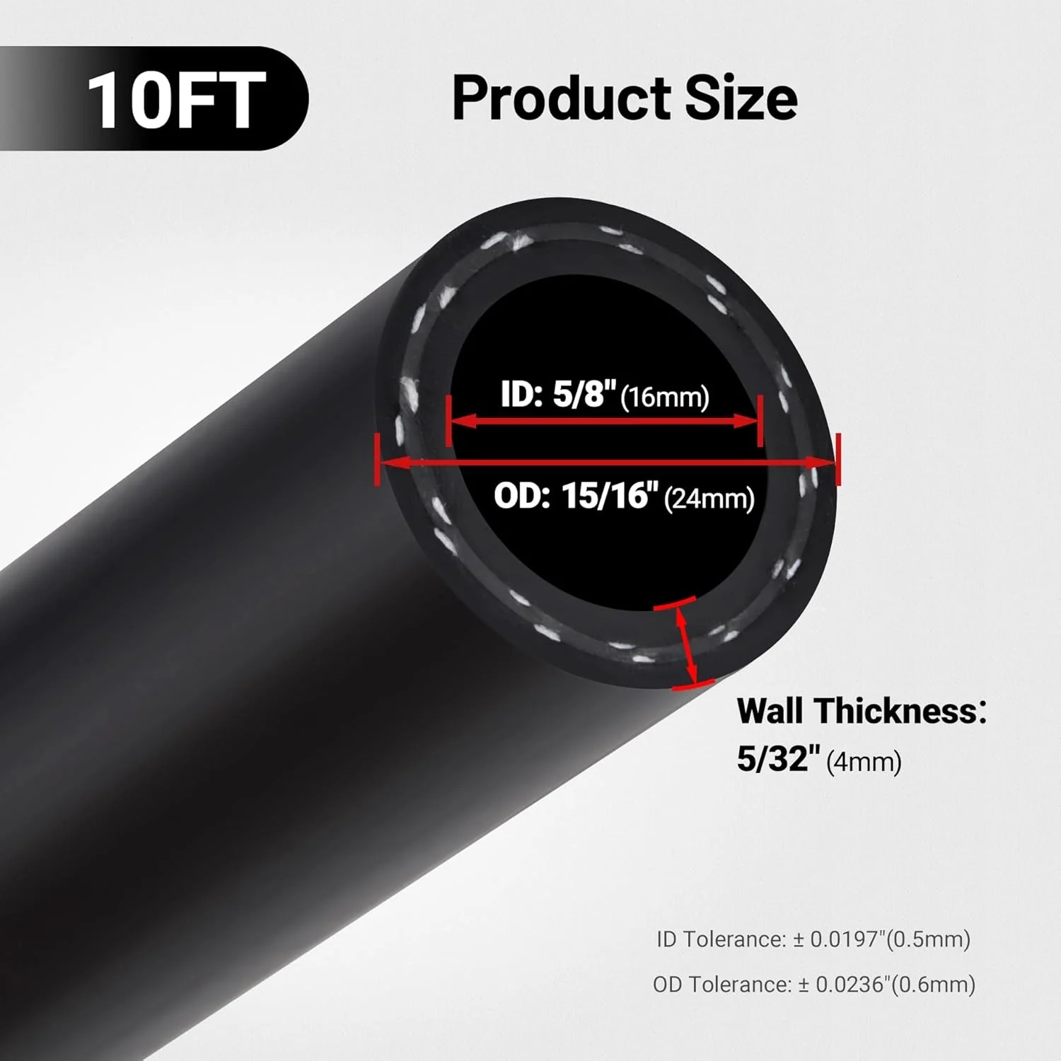 EVIL ENERGY 3/8inch Heater Hose 5FT/10FT Coolant Radiator Hose With 5PCS Clamps Straight 100PSI SAE 20R3 Black - Image 11