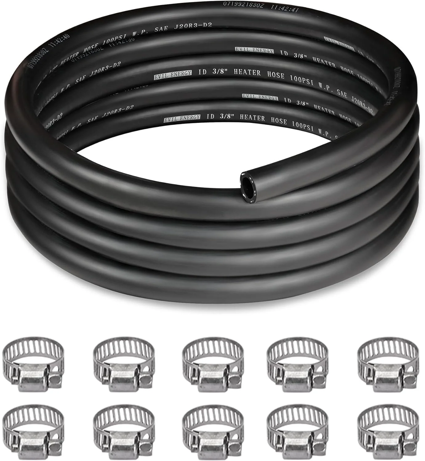 EVIL ENERGY 3/8inch Heater Hose 5FT/10FT Coolant Radiator Hose With 5PCS Clamps Straight 100PSI SAE 20R3 Black - Image 19